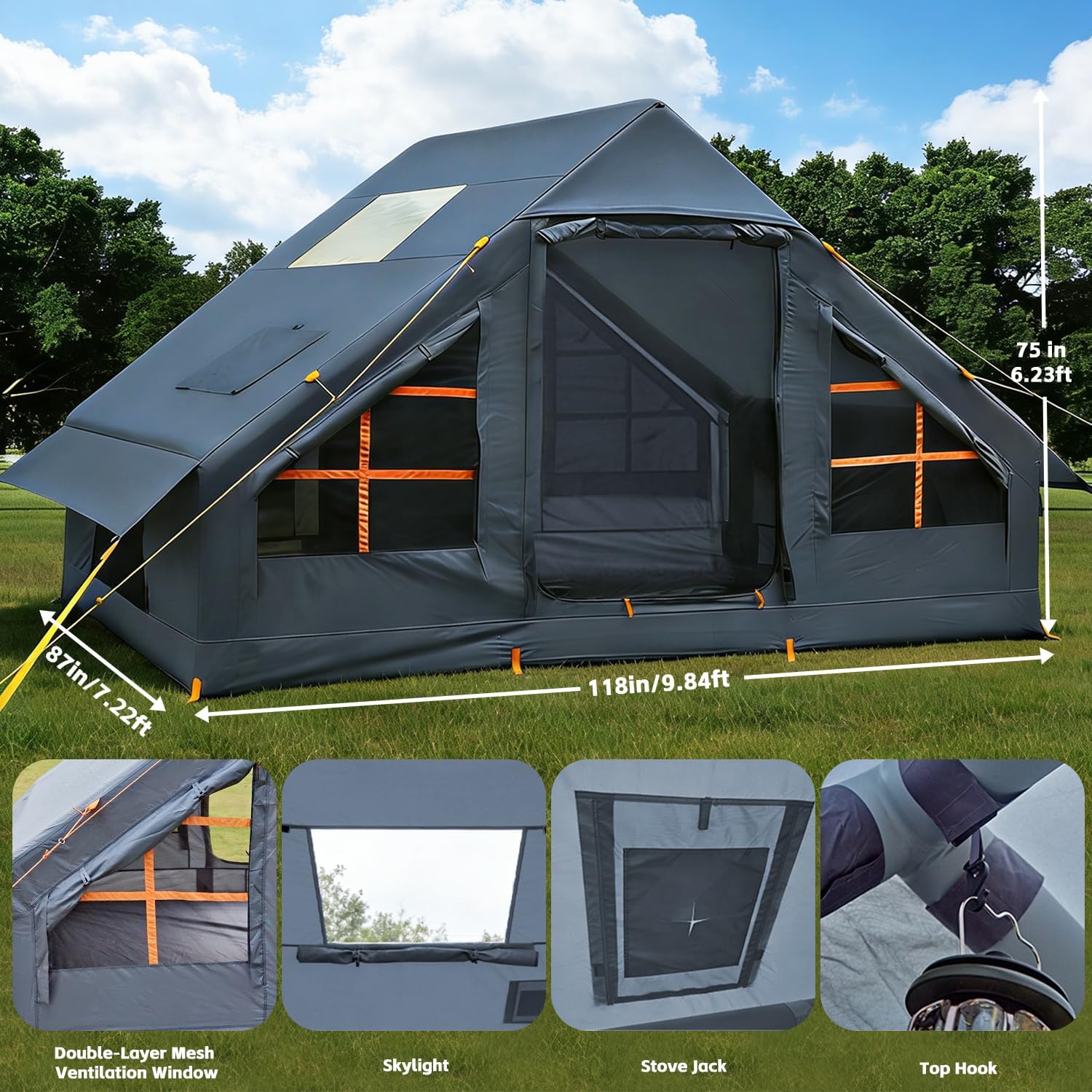 Inflatable Tents for Camping,Easy Blow Up Tent with Hand Pump,4 Seasons Waterproof Air Inflatable Camping Tent House for Family Weekend Camping