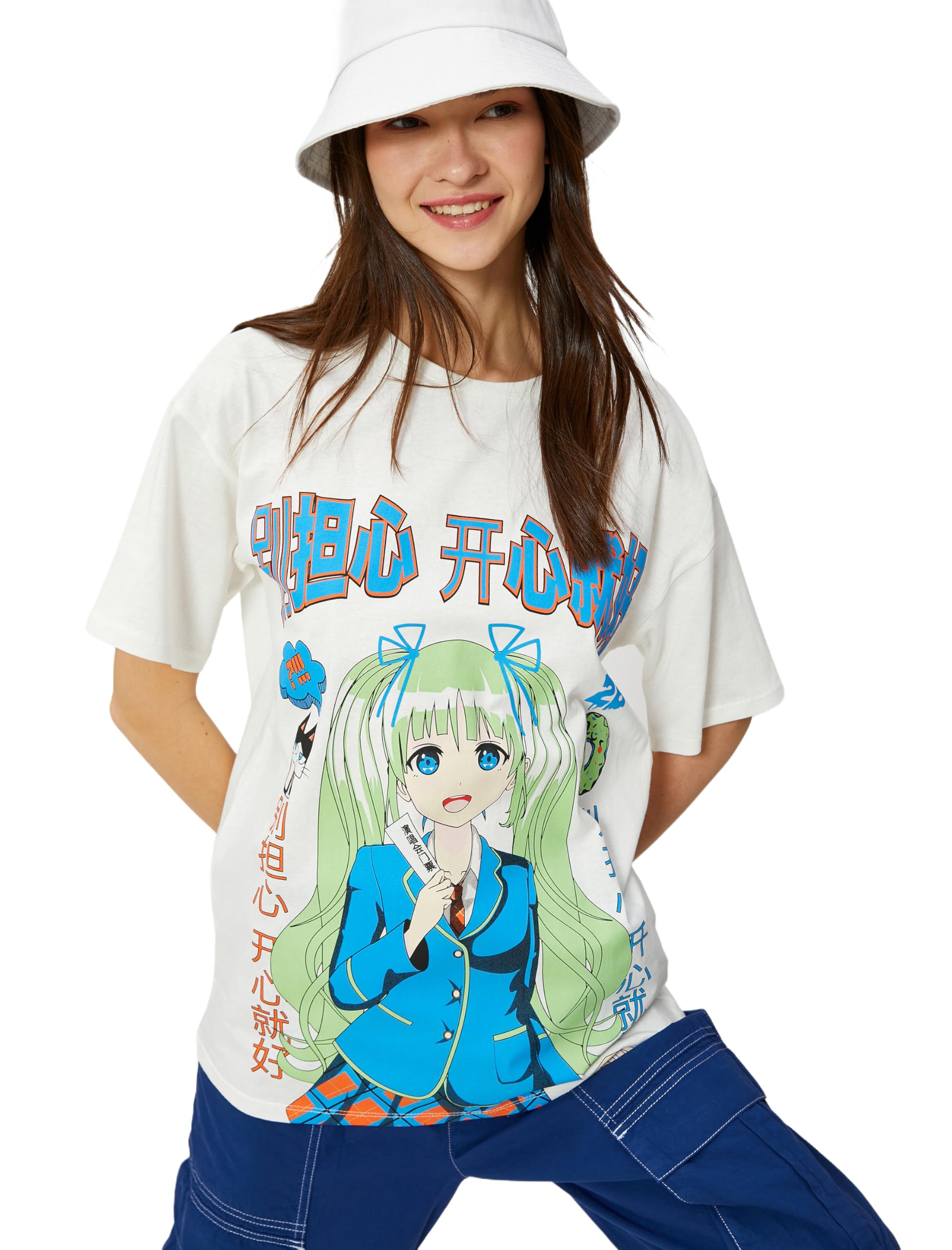 Anime Tişört Oversize Kısa Kollu Bisiklet Yaka Pamuklu