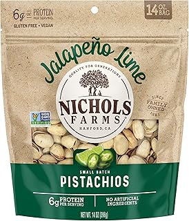 Nichols Farms InShell California Pistachios, Healthy Protein Snack, Jalapeño Lime, 14oz