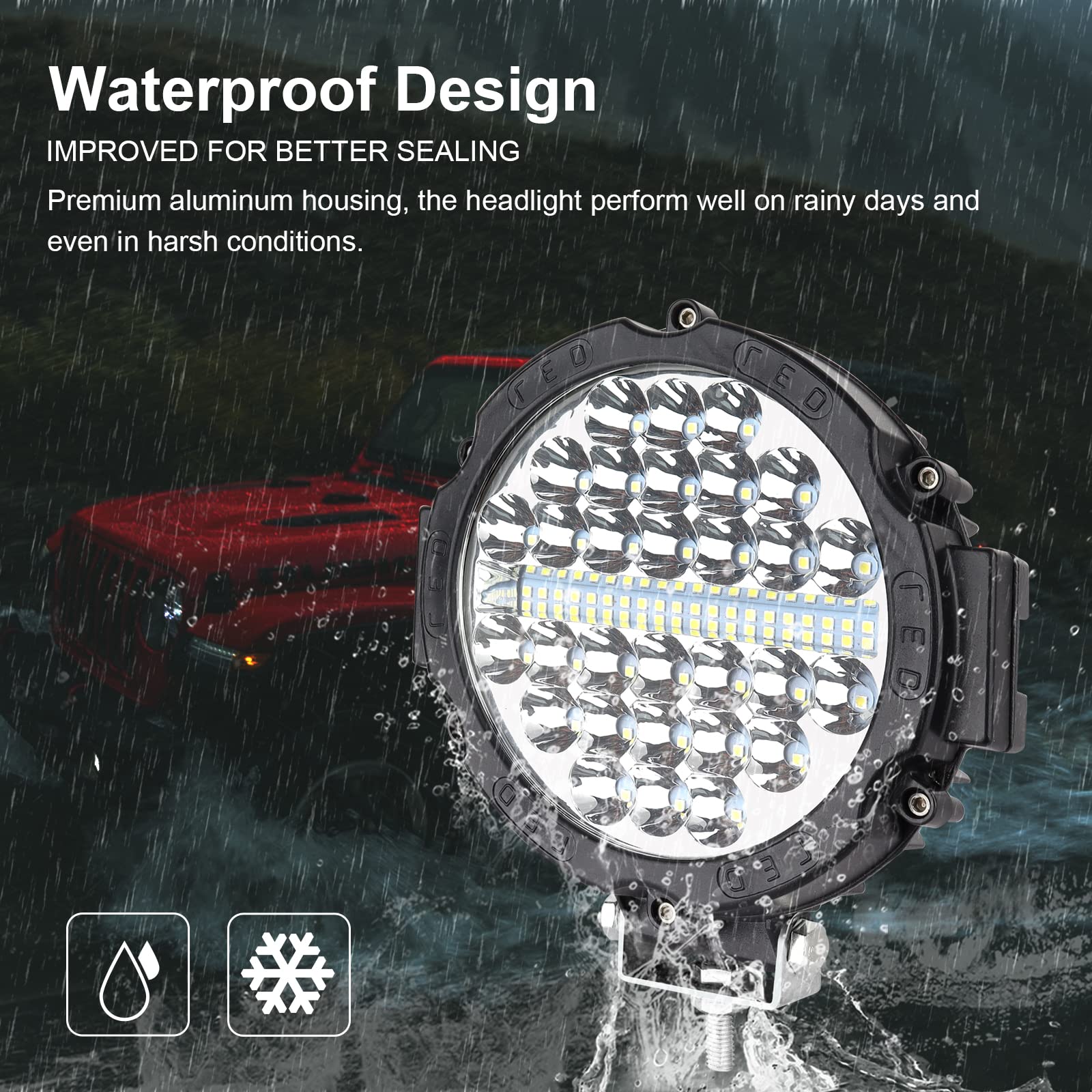 Safego Faro da Lavoro LED 7" 210W Faretto Faro con Cablaggio, Flood Spot Luci da Lavoro a LED 12V 24V, Proiettore Fendinebbia Luci Off Road IP67 6000K Bianco, per Offroad Auto Moto 4WD ATV Camion