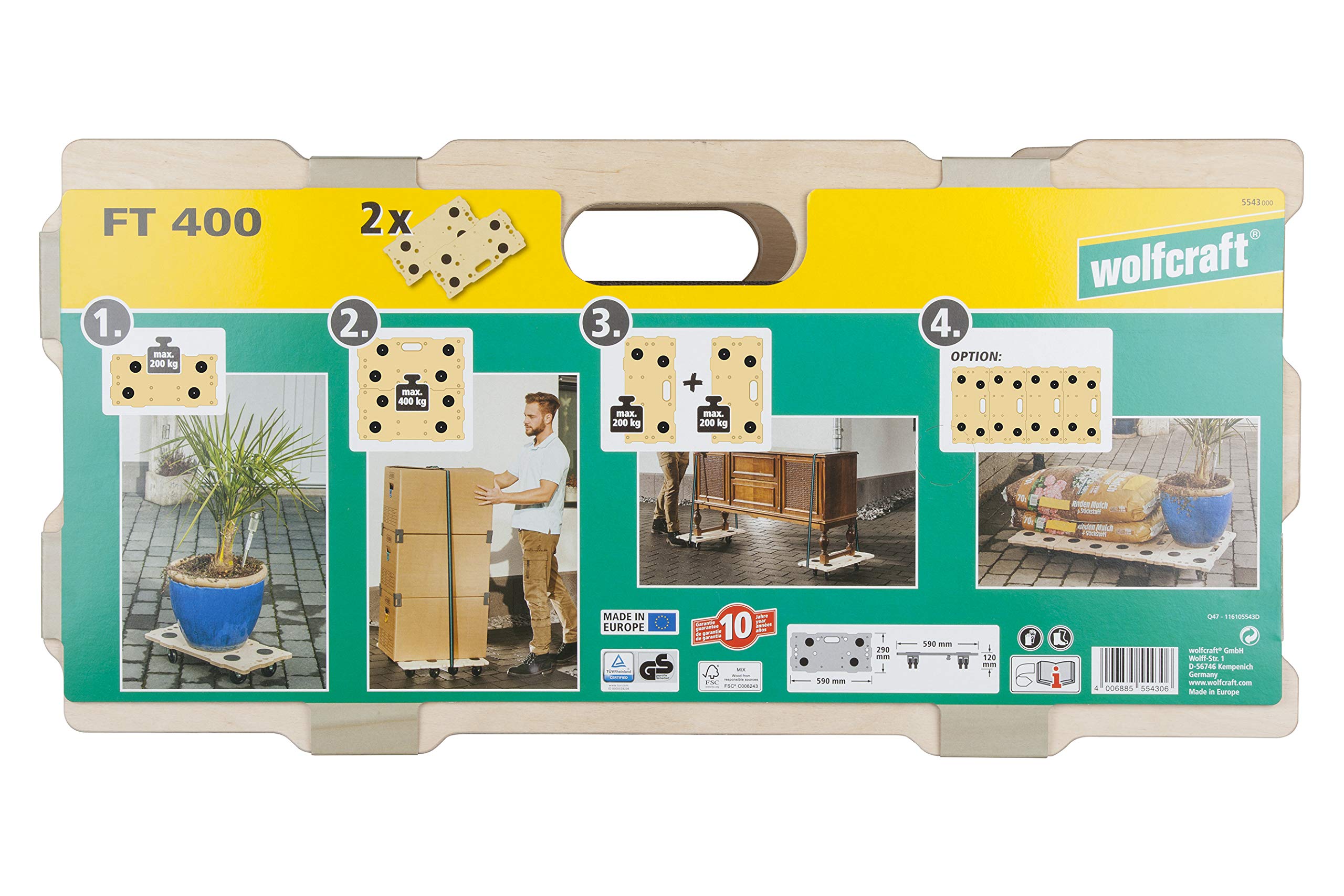 wolfcraft 5543000 Puzzle Boards Möbelroller ft 400, 2 Stück