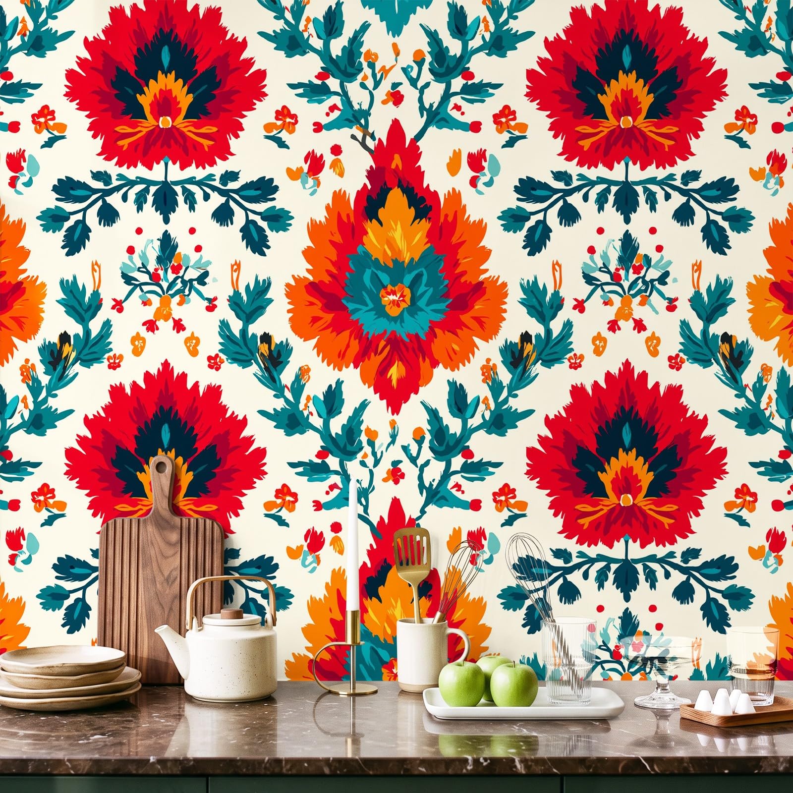Générique Tapeta w stylu boho, vintage, botaniczna panoramiczna tapeta kwiaty, liście do salonu sypialnia olbrzymia salon, do salonu sypialnia dekoracja ścienna
