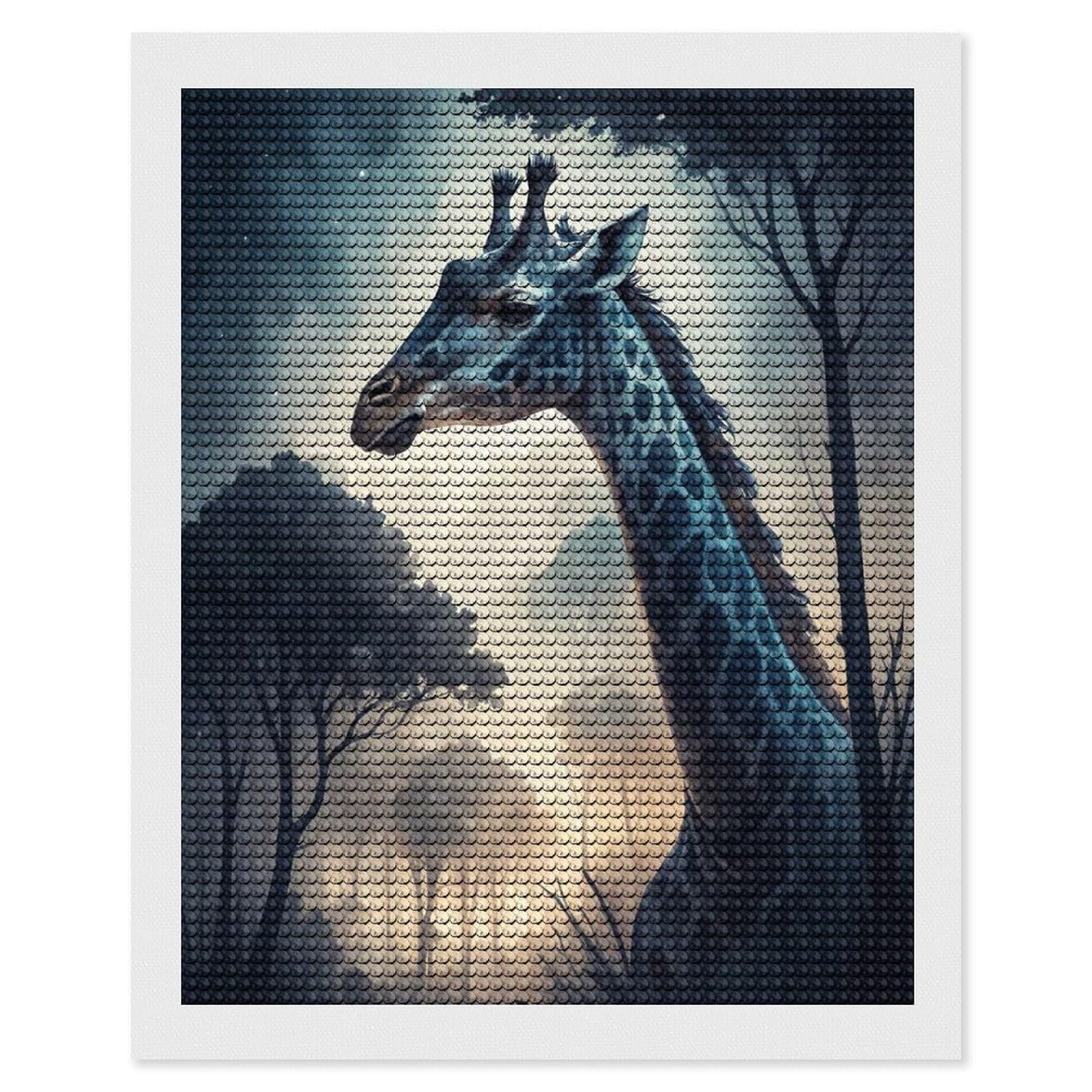Junmoney Giraffe in A Misty Forest Round Drill Diamond Painting 16"x20", Satisfying Creative Project, Complete Accessories, Printed Canvas