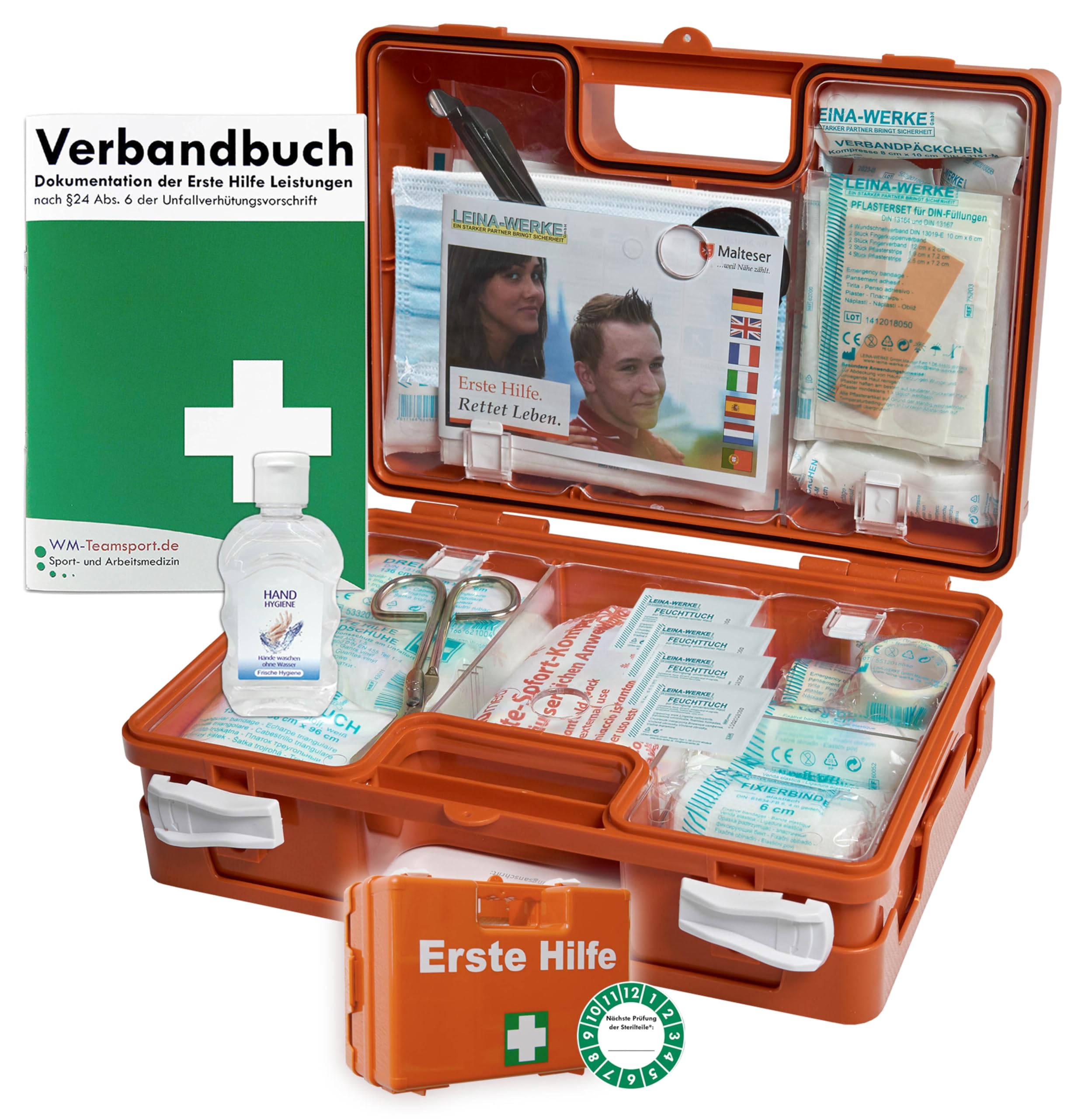 Erste-Hilfe-Koffer safeAID für Betriebe mit aktueller DIN/EN 13157 inkl. Verbandbuch & Hand-Hygiene-Gel