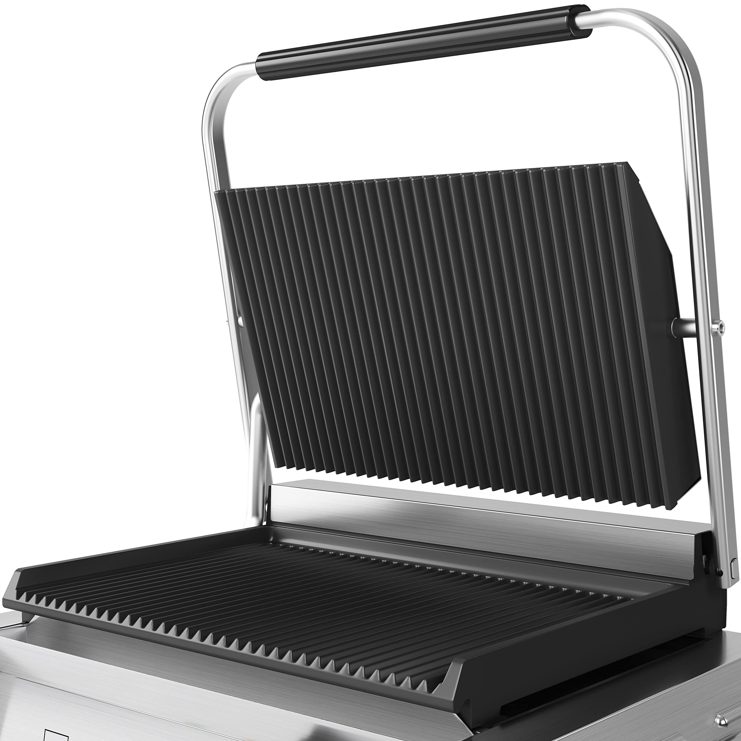 METRO Professional Plancha con Panini grill GPG1201, Superficie de Grill Ondulada, 3000 W, Acero Inoxidable, revestimiento antiadherente