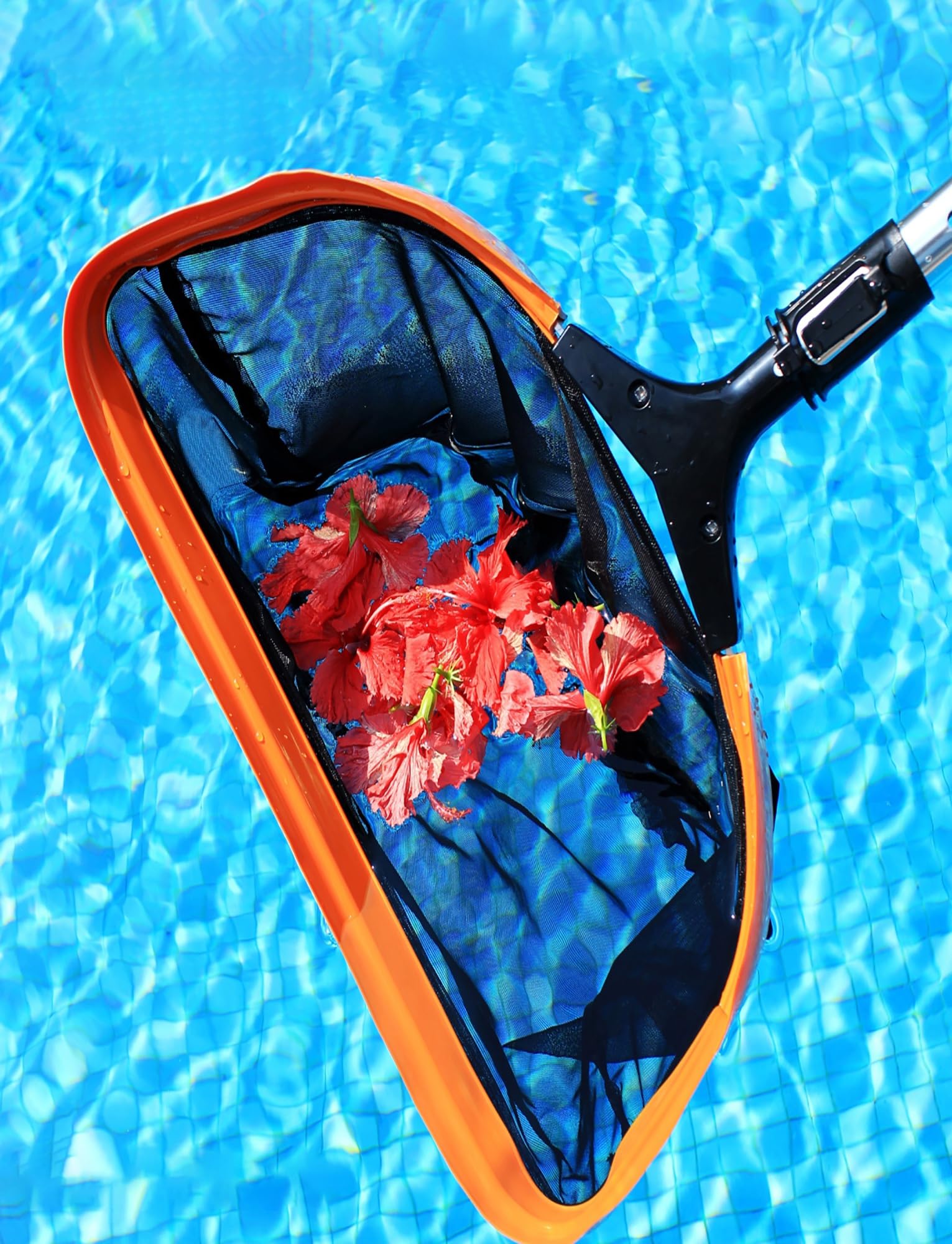 Retino per piscine e laghetti, resistente, con asta telescopica regolabile e cestello profondo