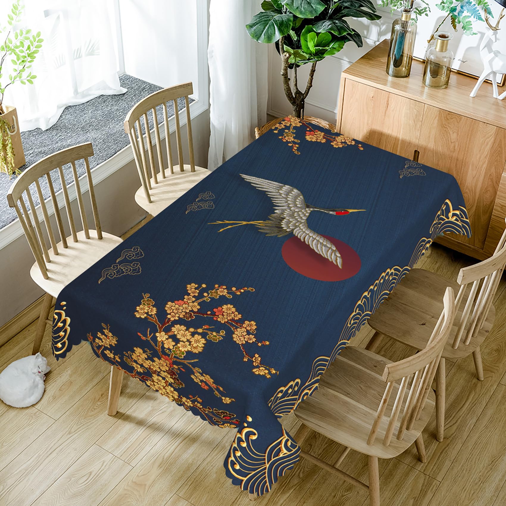 Amazon.co.jp: TTQYFNM 54x70インチ 日本のテーブルクロス 桜 鳥 山