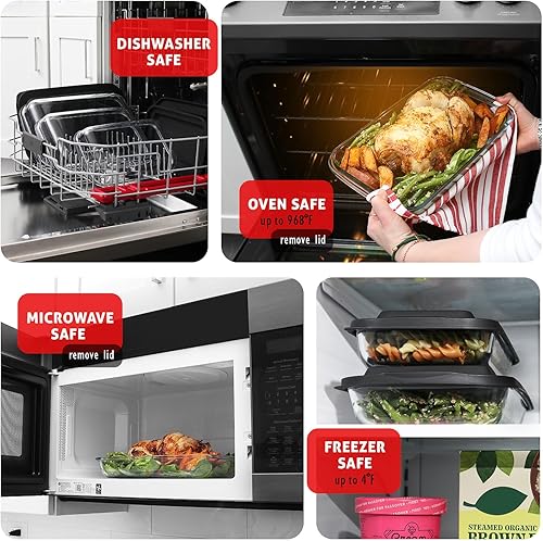 Miniatura 3 de Eatex Cacerola de vidrio profundo de 8 piezas para horno con tapas de plástico, platos de vidrio para horno, utensilios rectangulares para hornear