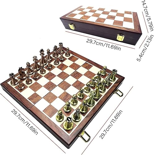 Miniatura 3 de Metal Chess Set with Classic Handmade Standard Pieces Metal Chess Pieces and Folding Wooden Chess Board, Chess Board Game Set for Kids and Adult for