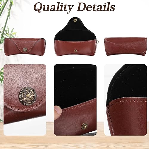 Vista 3 de Funda de cuero para lentes, delgada funda de cuero portátil para lentes de sol, ajuste universal, protección de carcasa dura, color marrón