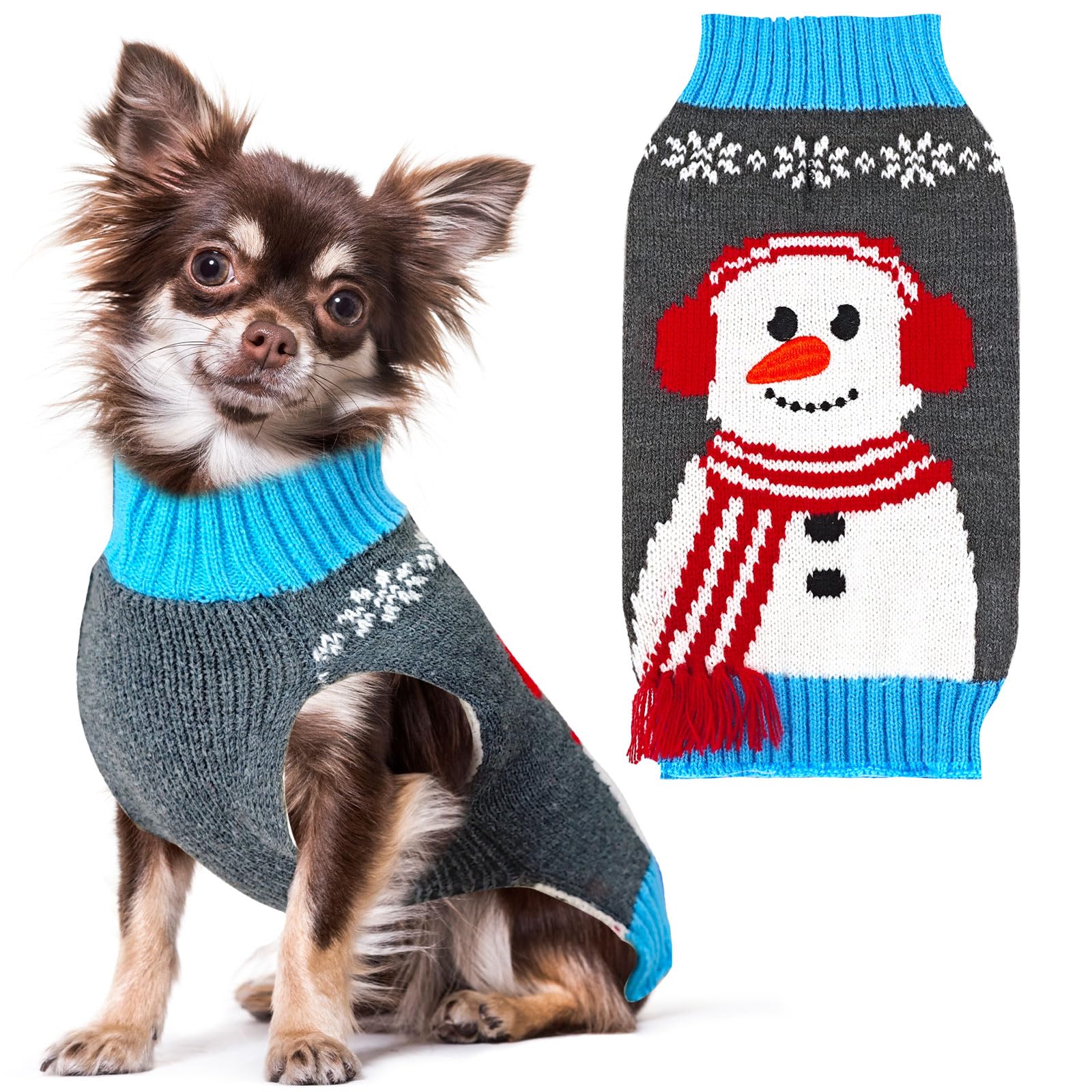 HRTTSY Dog Christmas Jumper with Harness Hole Grey Snowman Doggie Outfits Sweater for Small Medium Large Pets Cats Warm Fall Winter Puppy Clothes Pet Vest Holiday New Year Costume, XX-Large โ image 1