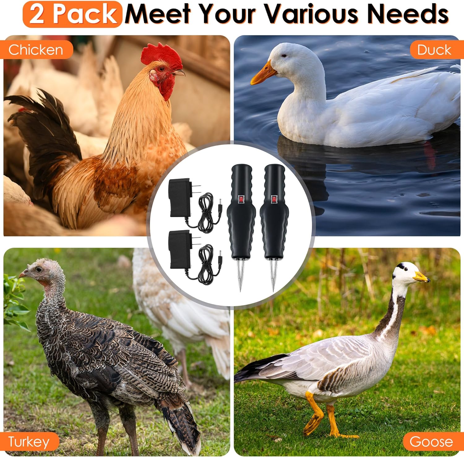 Saillong 2 Pack Handheld Chicken Plucker, Electric Quick Poultry Plucker Machine for Removing The Pin Feathers, Portable Rechargeable Waterproof Feather Plucker for Chicken Duck Goose Bird (Black)