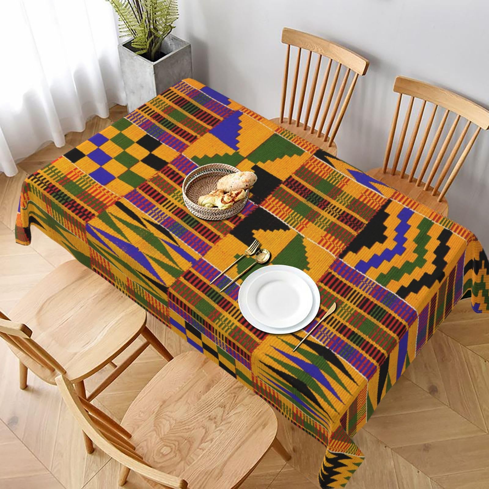 BNVSADC african weaving Printed Rectangle Tablecloth 228x152 CM, Water Resistant Polyester Table Cloth Decorative Fabric Table Covers for Kitchen Dining Table Parties Camping