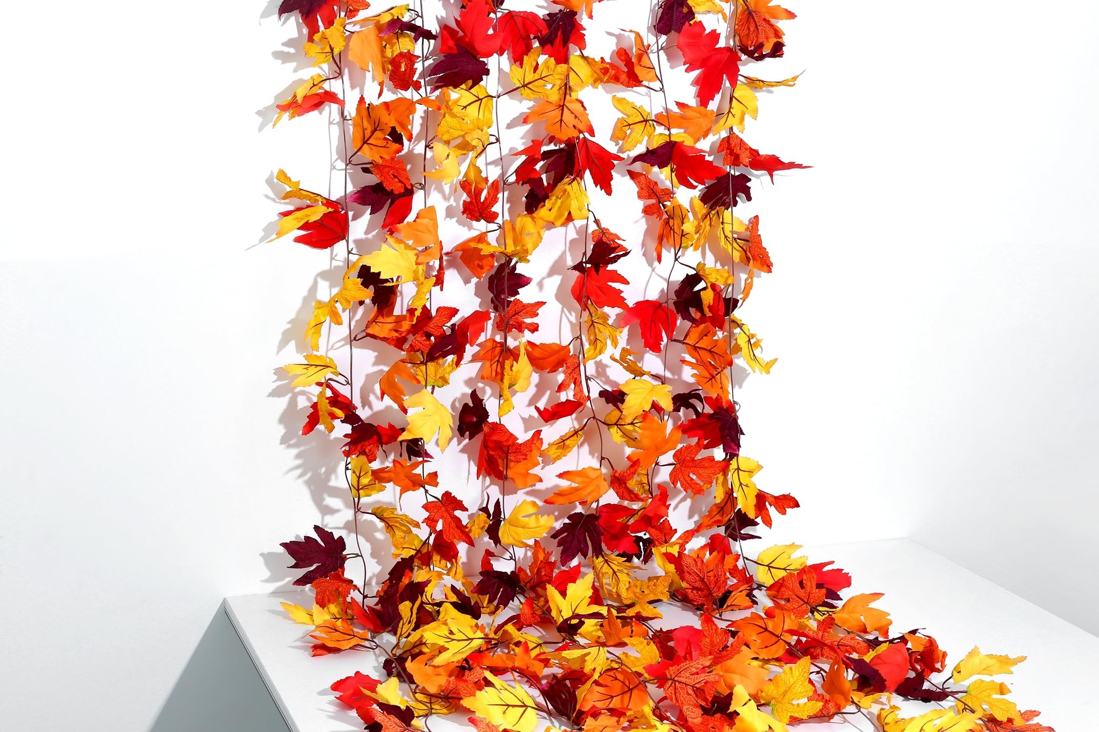 XIANNVXI 2 Pack Dark Red Autumn Garland 79" Fall Autumn Leaves Garland Fake Maple Leaf Rattan Vine for Autumn Home Decor Home Fall Decor - Image 2