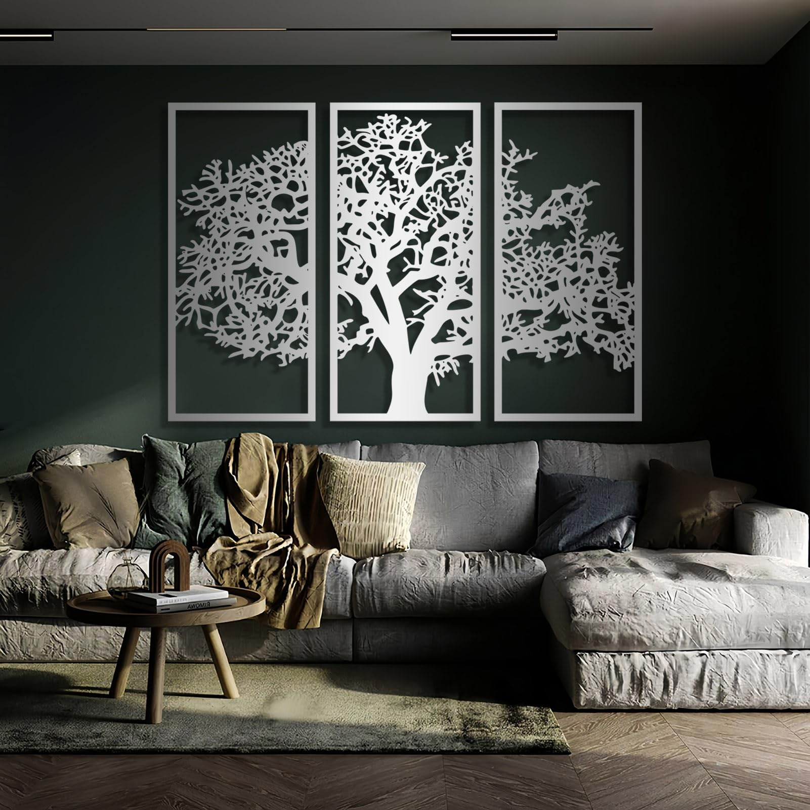 Arte de Pared de Metal decoración de Pared árbol de la Vida Negro de 3 Paneles árbol genealógico Regalo Grande árbol de la Vida decoración de Trabajo Escultura Moderna para Sala de Estar Dormitorio p