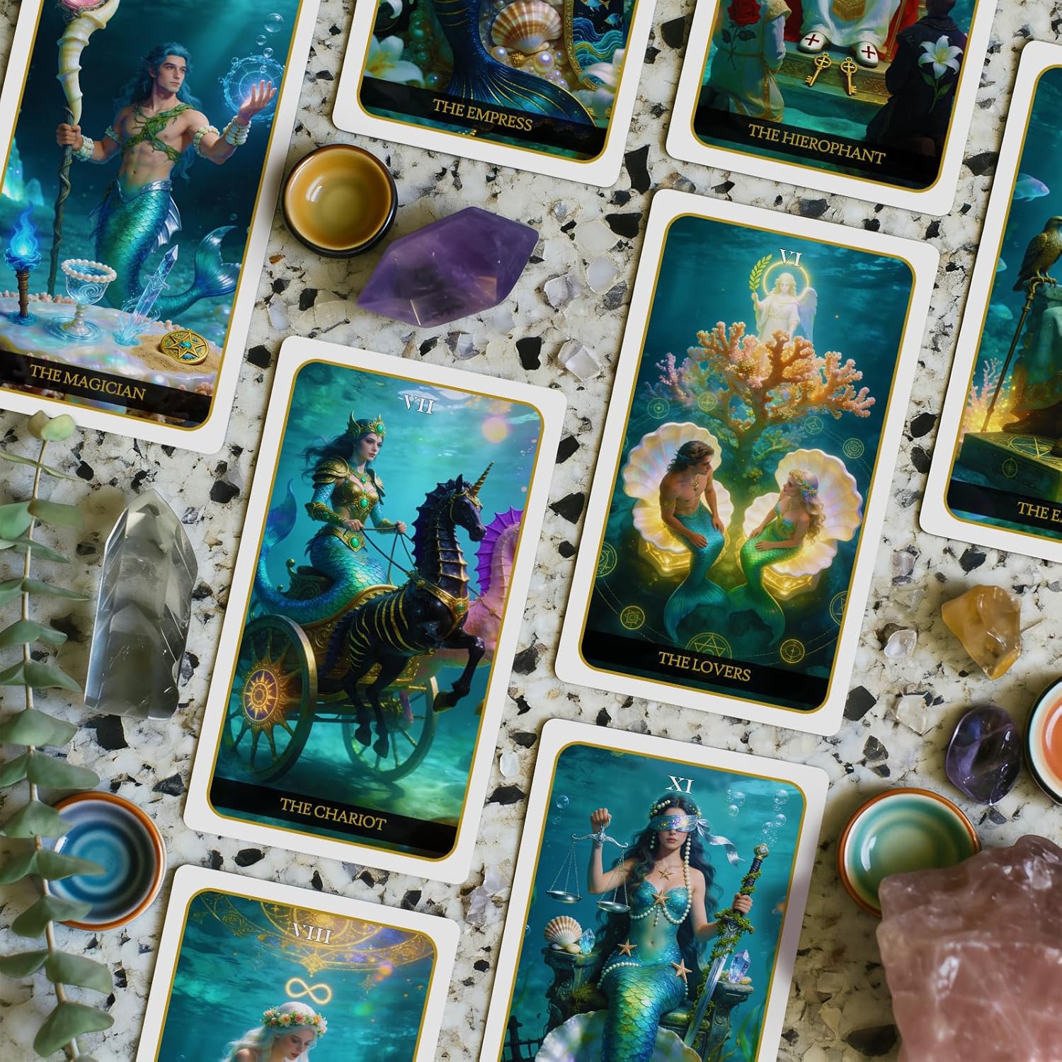 Pacify Mermaid Tarot Cards Deck, 78-Card Ocean-Inspired Tarot Deck with Guide Book, Tarot Cards for Beginners & Intuitive Divination
