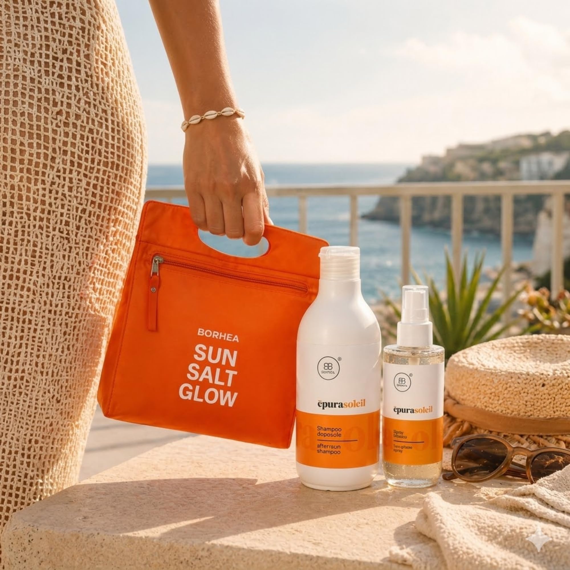 ĒPURA SOLEIL Trattamento Solare Capelli Professionale - Shampoo Doposole Idratante o Spray Protezione Mare Bifasico Termoprotettore - Con Cheratina, Cocco e Argan, Senza SLES (Sun Ritual Kit)