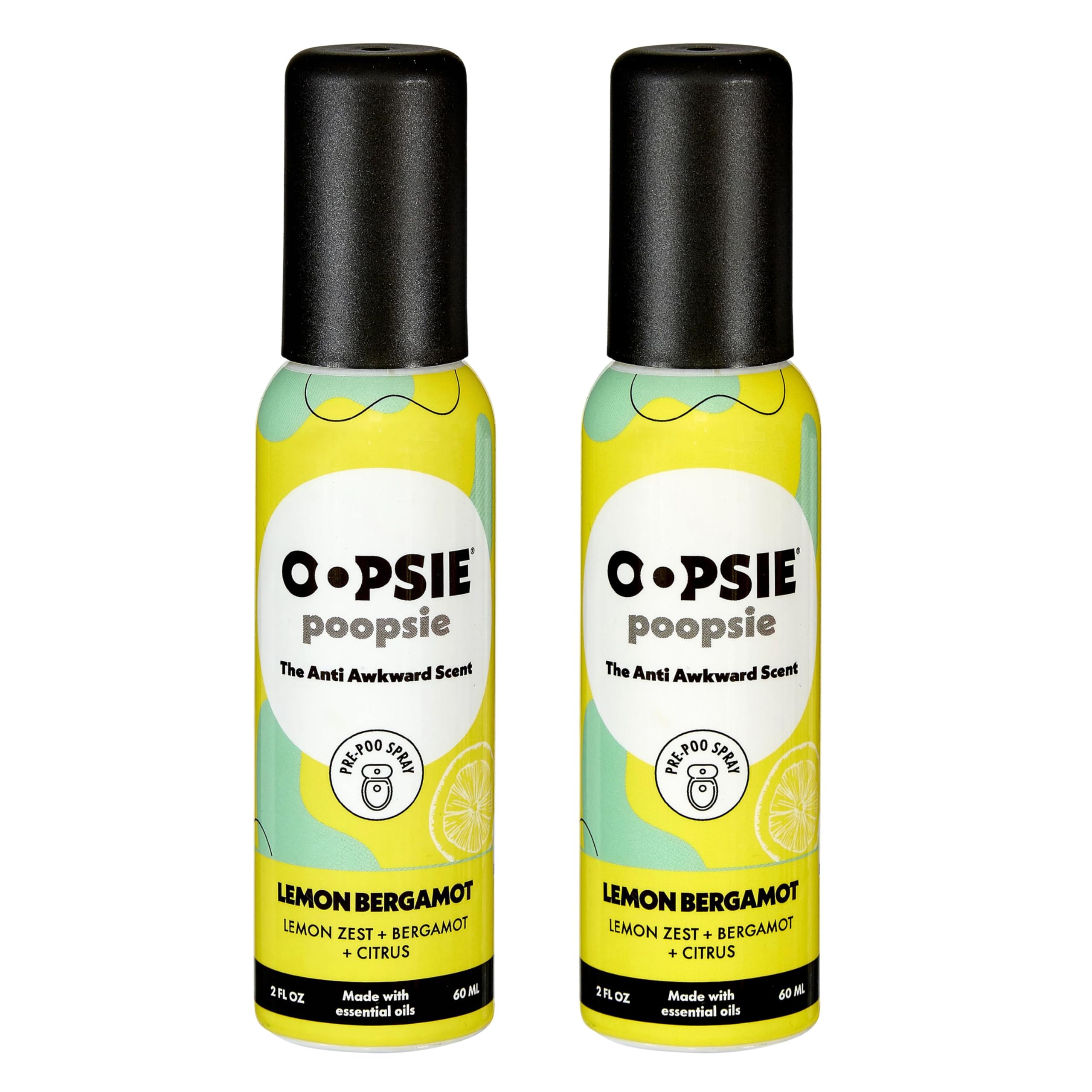 Oopsie Poopsie Pre GO toilet spray, discreet & portable original odor deodorizer scents. Perfect for purses, pockets and backpacks. Pre-poo spray to use on the go 2 Oz bottle Lemon Bergamont 2 pack