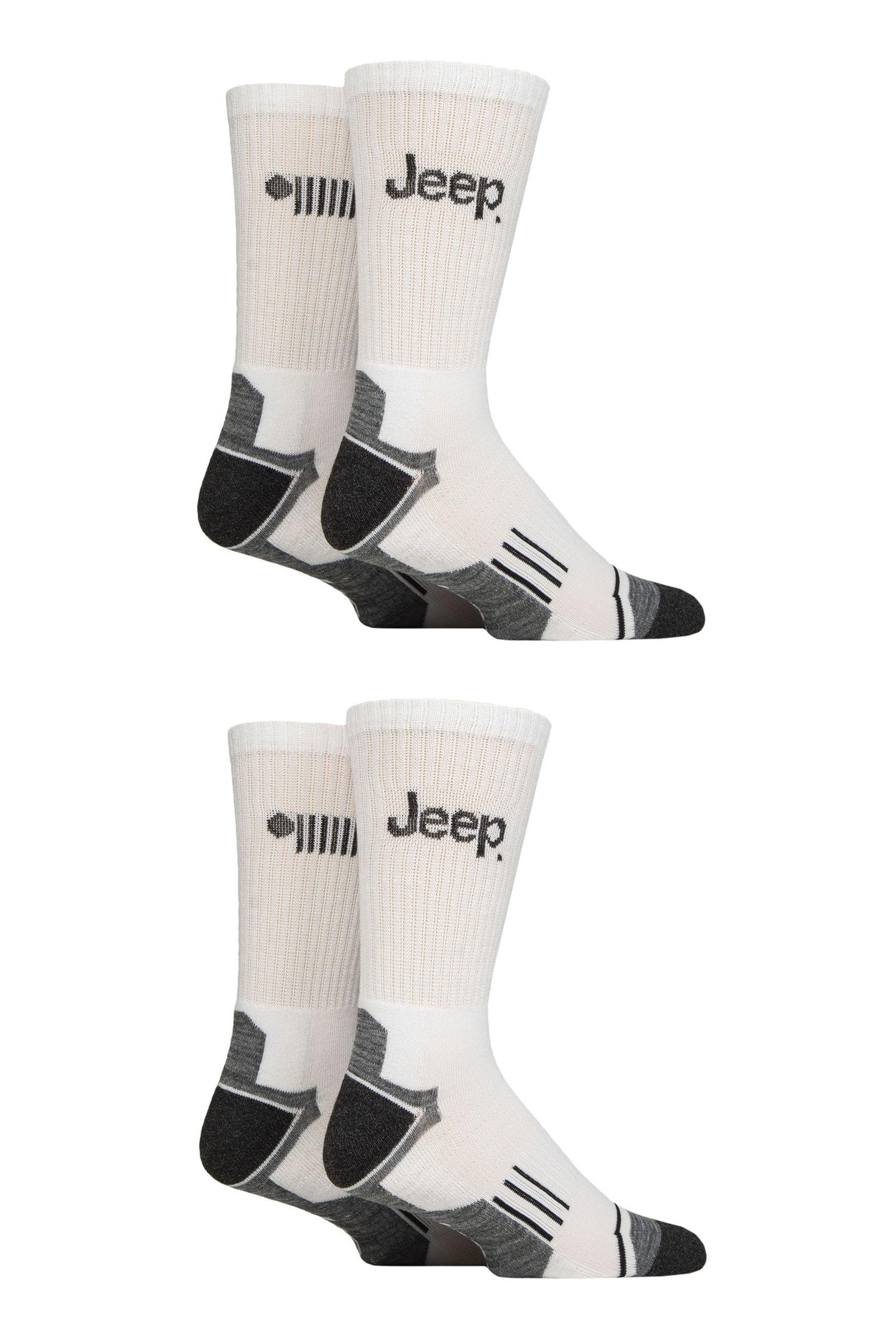 Jeep Men's White Crew Sports Socks - Technical Performance Calf Length, Ribbed, Cushioned, Breathable, Arch Support, Suitable For Gym, 4 Pairs Size 6-11