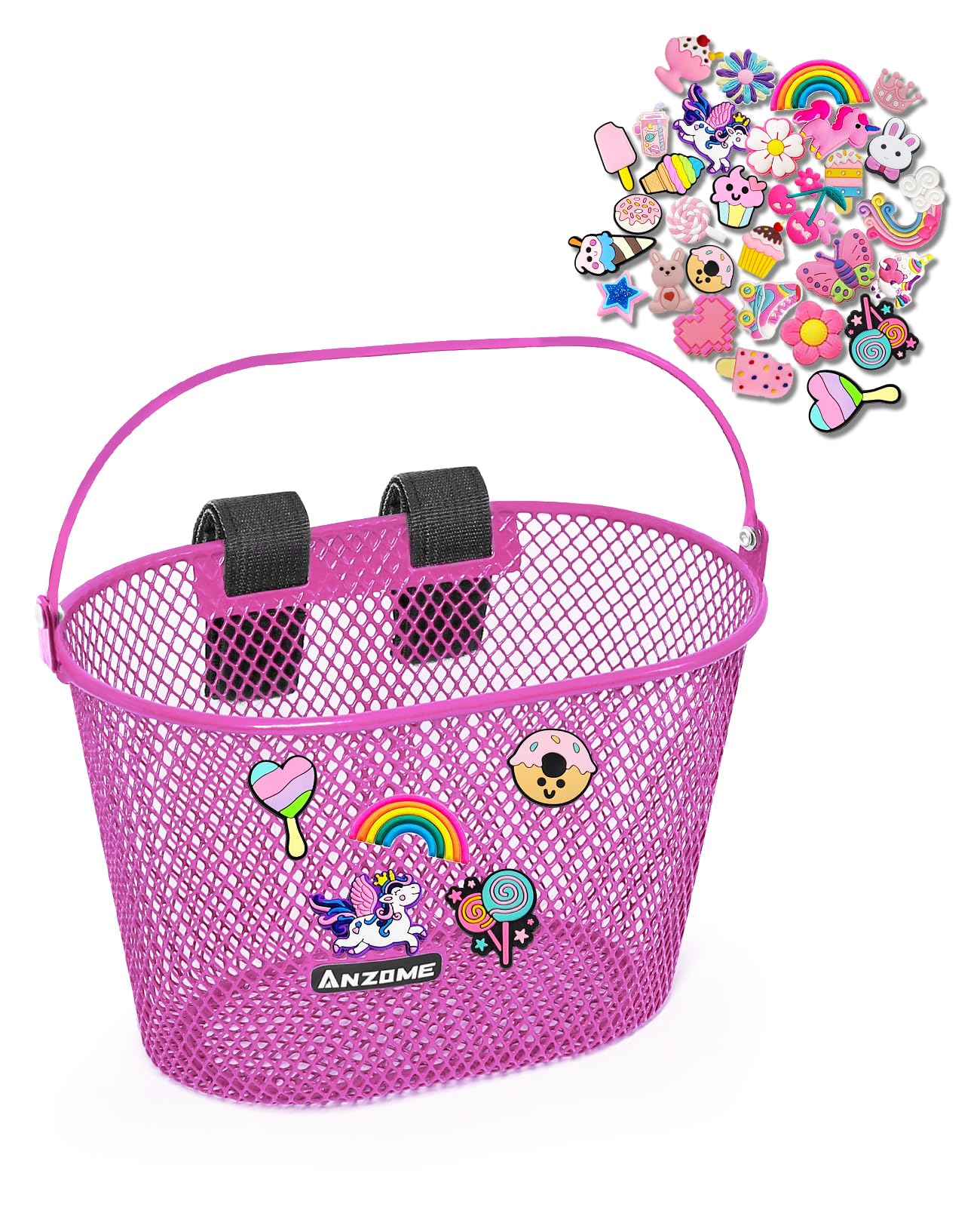 ANZOME Fahrradkorb Kinder Vorne, Metall Lenkerkorb für Mädchen Jungen, Wasserdicht Abnehmbar mit 30 Clips & Klettverschlüssen