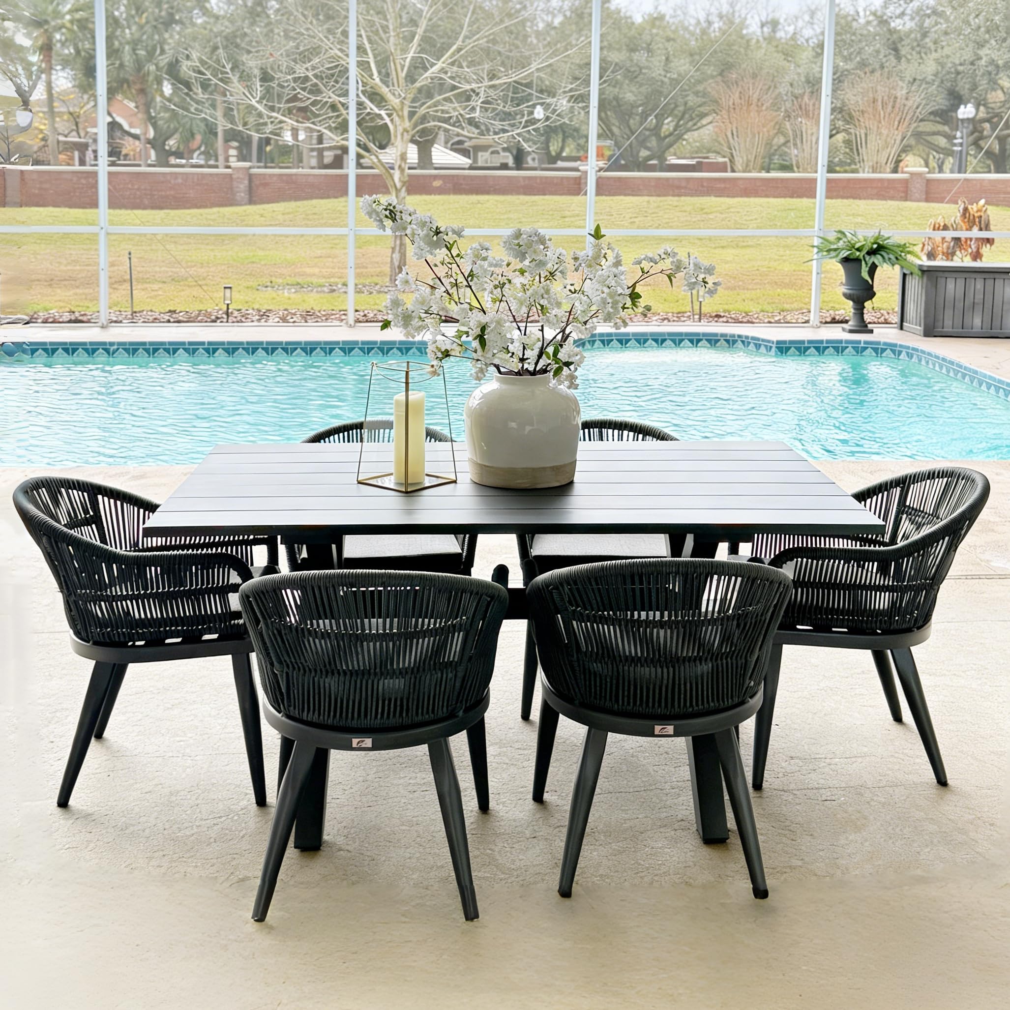 PURPLE LEAF 7 Pieces Patio Dining Set with Wicker Chairs Cushion, Grey
