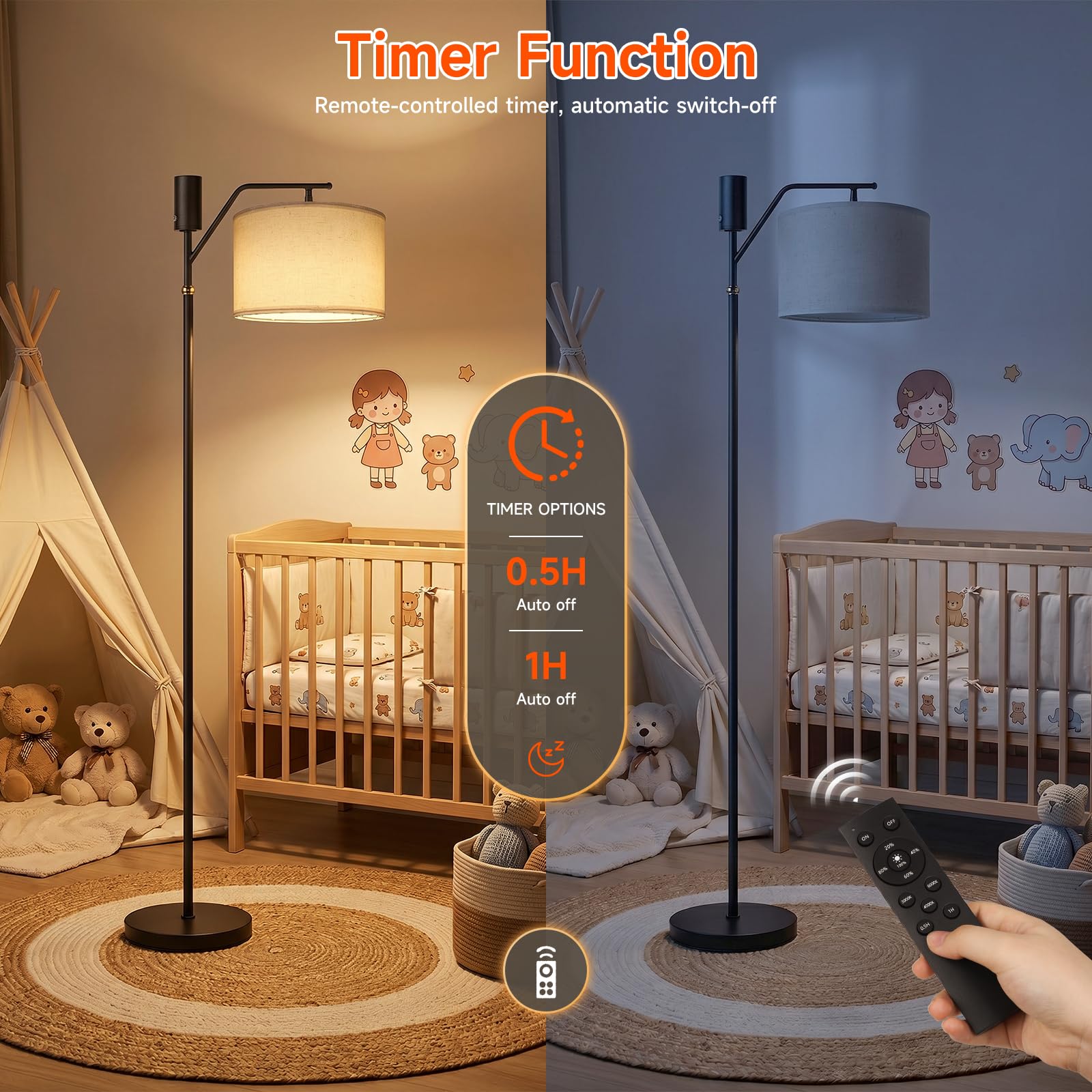 Ketom Akku Stehlampe mit Fernbedienung, LED Stehlampe Wohnzimmer Dimmbar | 3 Farbtemperatur, Timing, Stehlampen mit Schirm, Stehleuchte Kabellos Vintage, für Büro Schlafzimmer