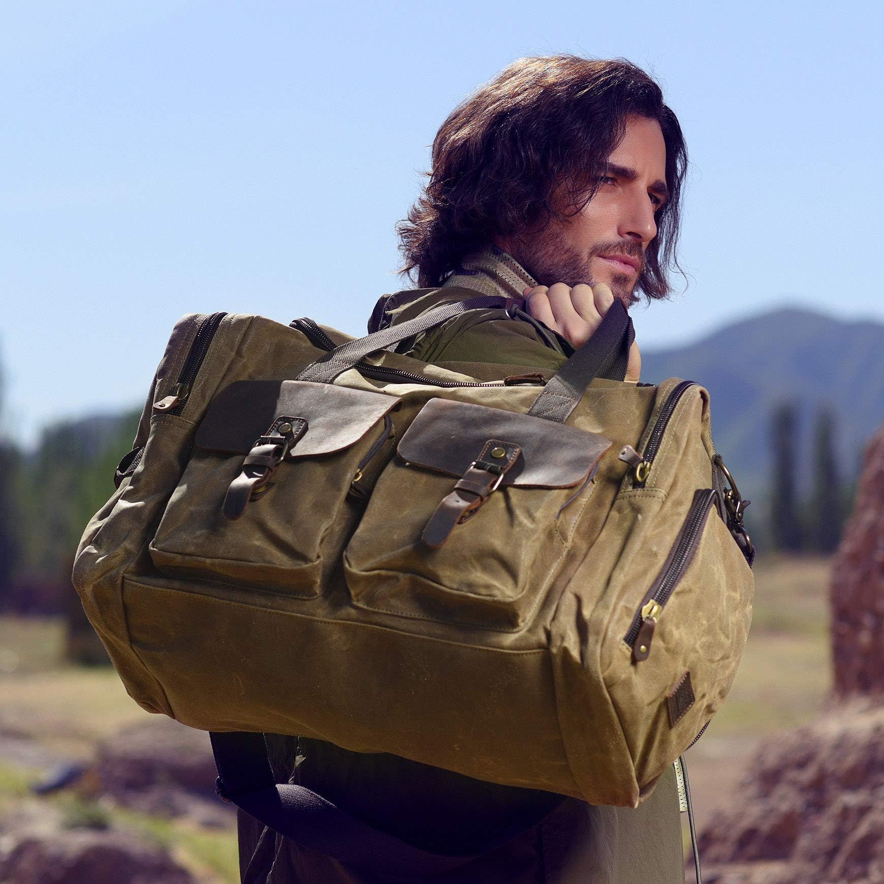 Bolsa de Viaje de Lona Impermeable con Compartimento para Zapatos, Bolso de Fin de Semana Vintage para Hombre y Mujer, Gran Capacidad, Multiusos para Negocios, Gimnasio y Actividades al Aire Libre