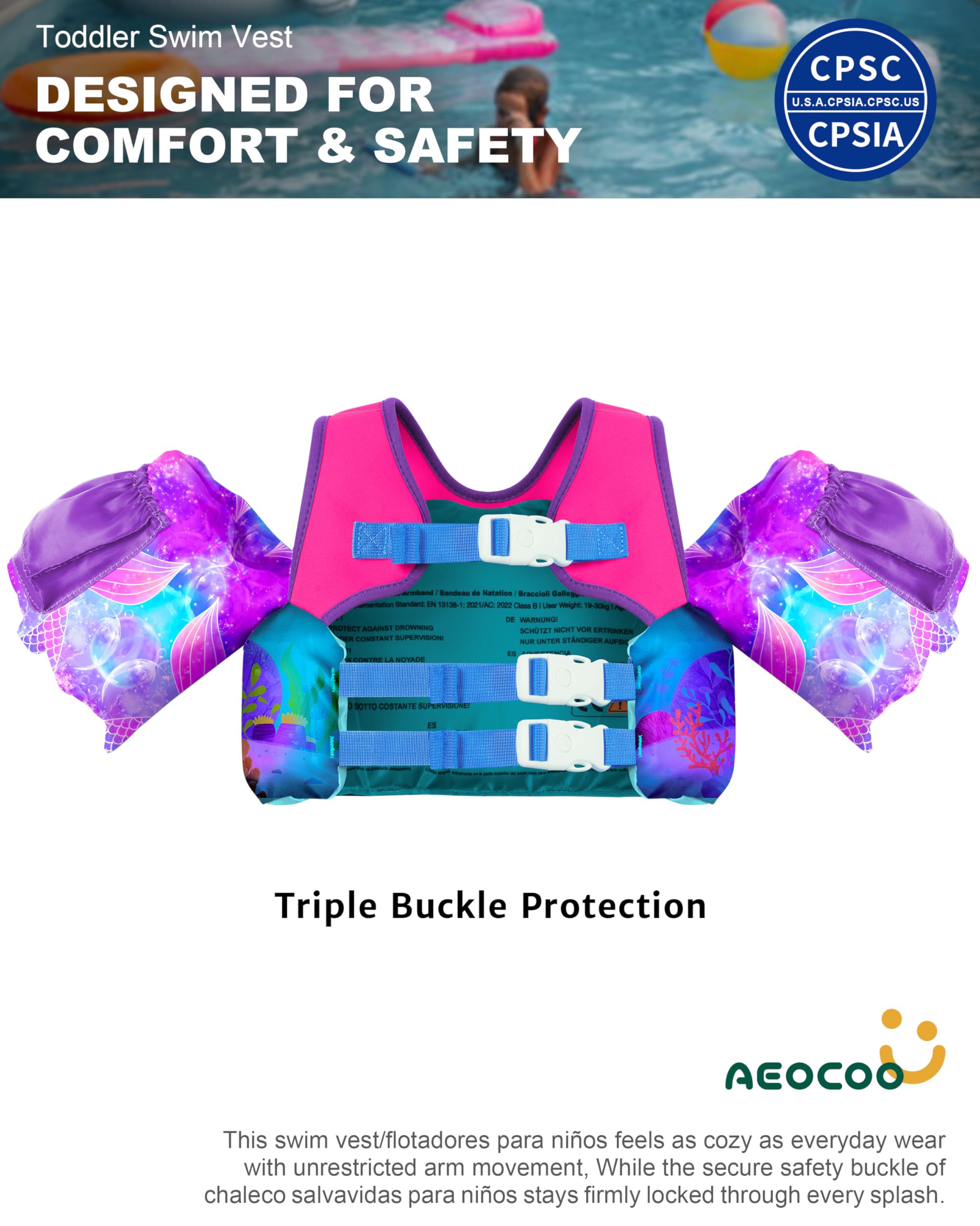 Condition photo showing New/Like New for aeocoo puddle float jumper 20-30-50-60-70 pounds, toddler swim vest for 1-3-5-6-9 years old, pool floats with swimming arm floaties swim jacket & water wings for kids swimmies, boys, girls, niños