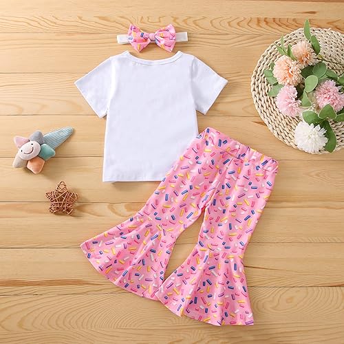 Miniatura 3 de vchoohce Conjunto de ropa de 3 piezas de ropa para bebé niña, camiseta de manga larga con diseño de dona, pantalones de campana, diadema
