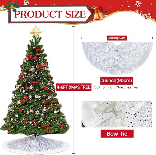 Miniatura 4 de Falda para árbol de Navidad, cubierta de árbol de 36 pulgadas, lentejuelas brillantes plateadas, brillantina, falda clásica para árbol de Navidad,