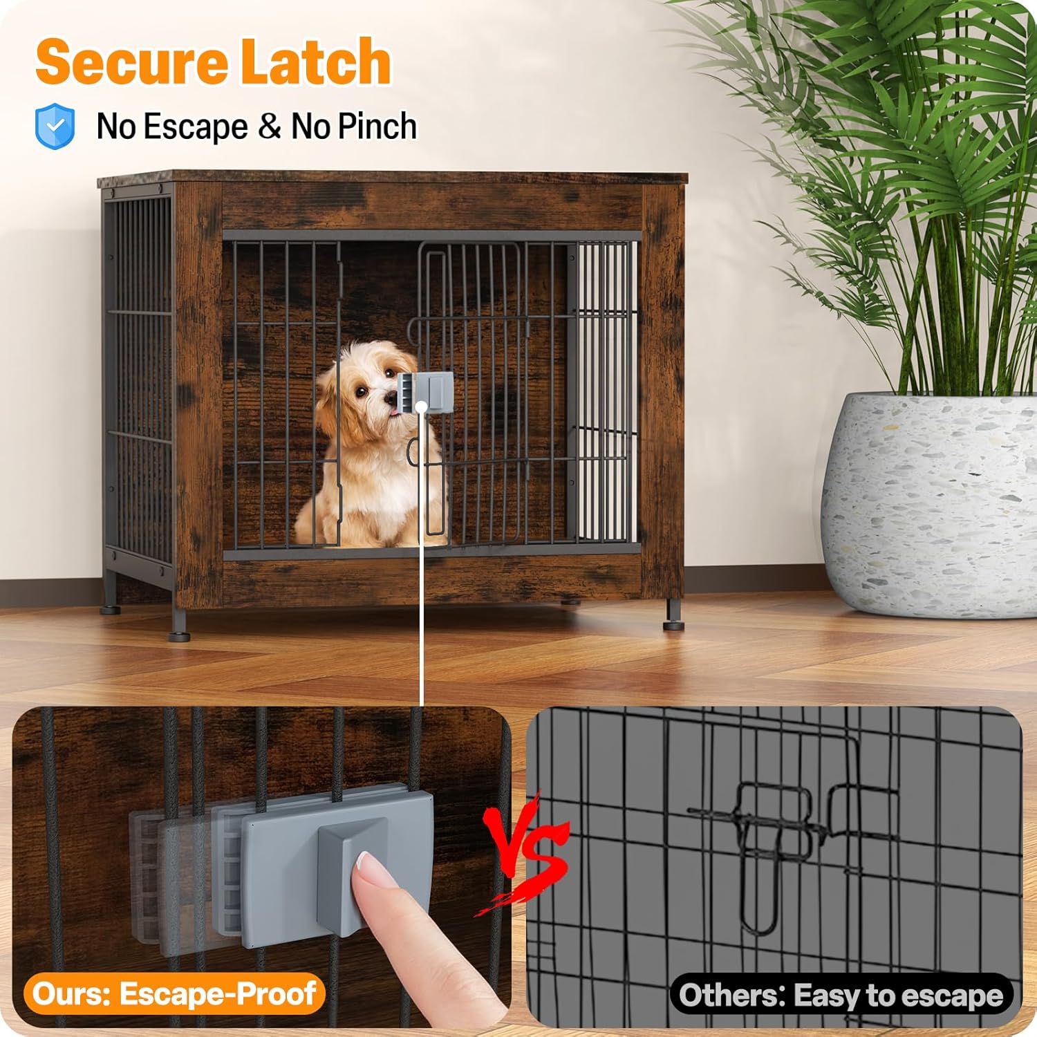 Furniture Style Dog Crate, 27" Wooden Dog Kennel End Table with Solid Top, Indoor Pet Crate House with Secure Slide Lock, Modern Dog Cage Furniture for Small & Medium Dogs, Aged Black