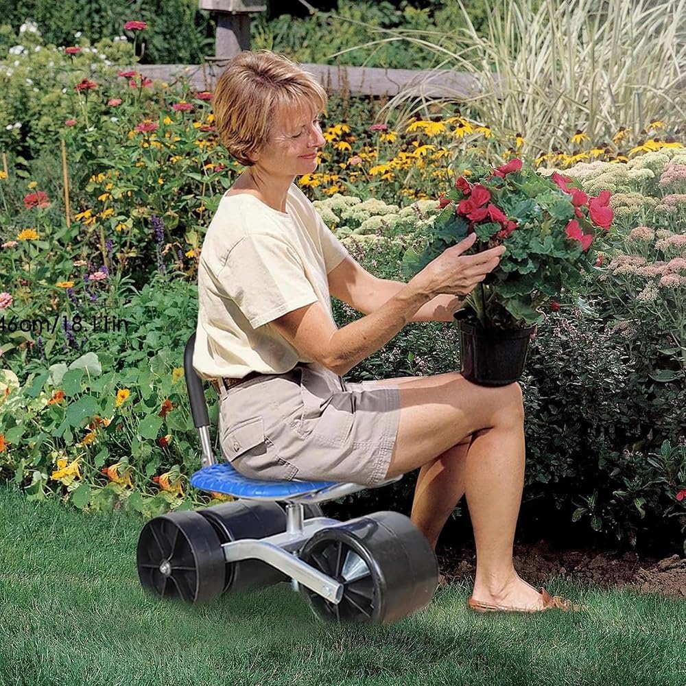 Rolling Garden Siedzisko robocze z obrotowym stołkiem o 360 stopni, regulowana wysokość, gruba podkładka do prac ogrodowych, prac na podwórku, na patio