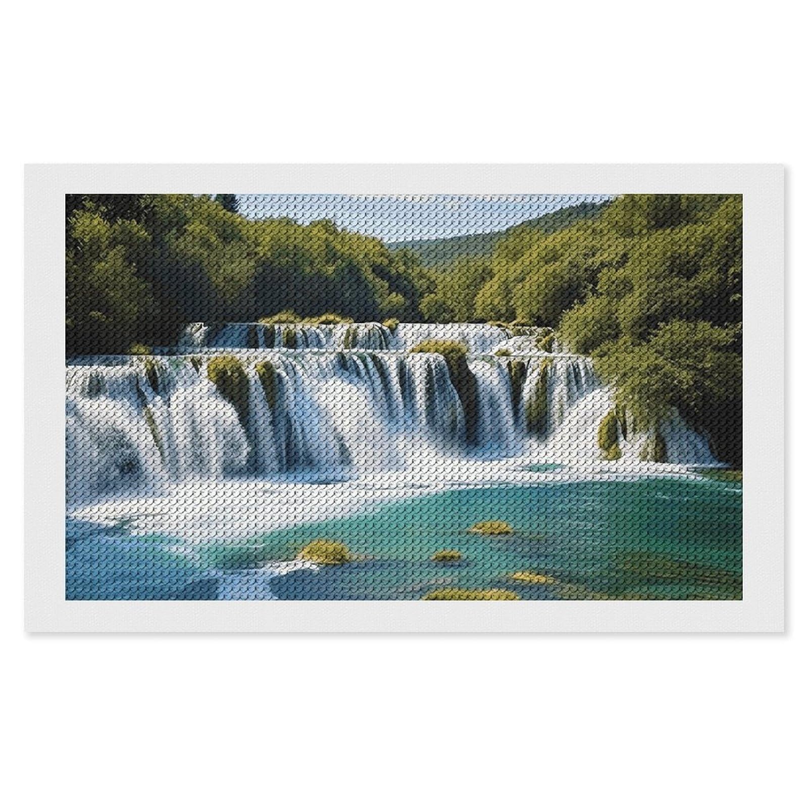 Diamond Painting Kits for Adults - DIY Diamond Art Kits for Beginners - Full 5D Paint Drill Diamond Dots Paintings- Waterfalls on Krka River Diamonds Pictures Gem Art And Craft Wall Decor 12"x20"