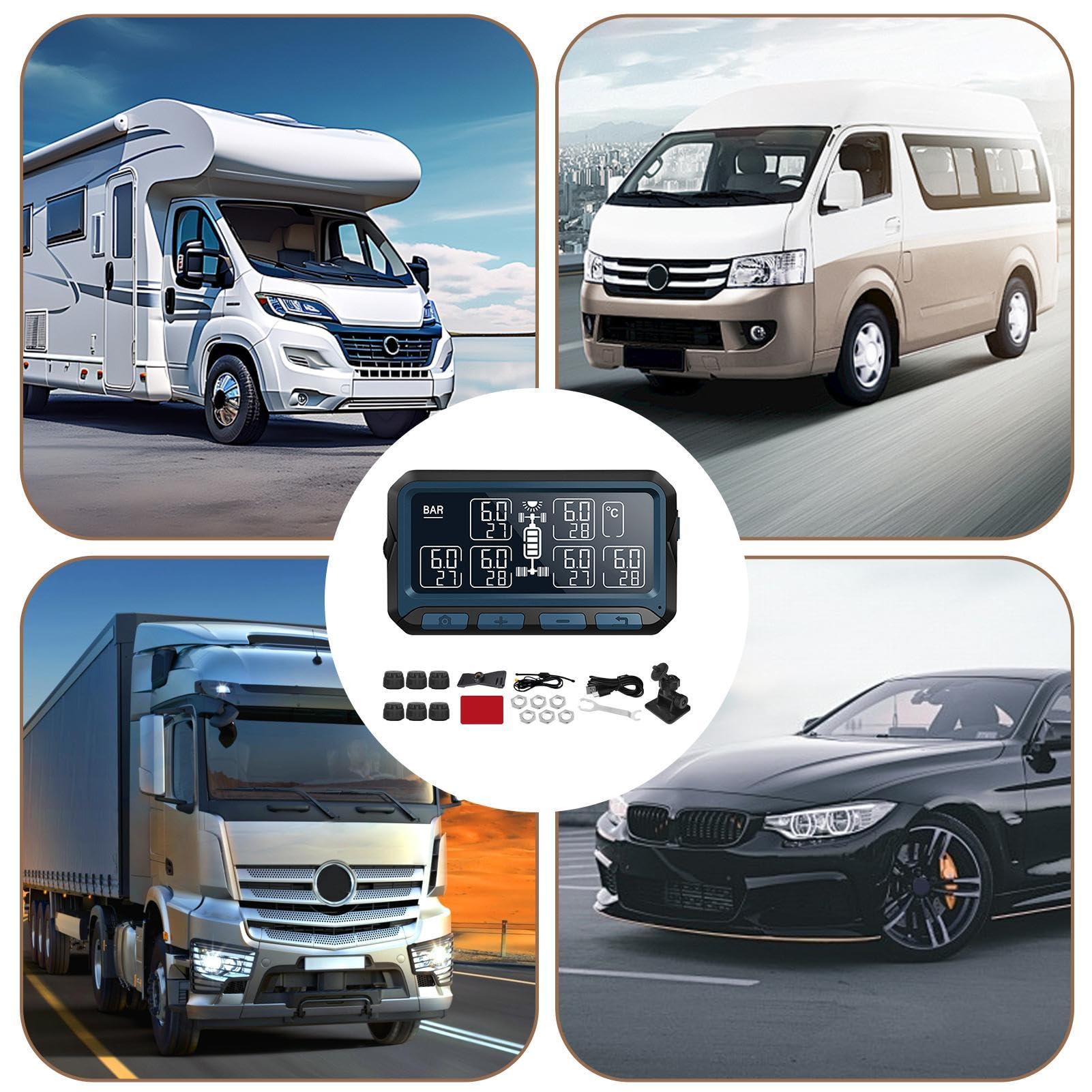 Monitoraggio della pressione dei pneumatici del rimorchio, TPMS per rimorchio | di pneumatici per | Monitor della pressione dei pneumatici per camion wireless con 6 sensori