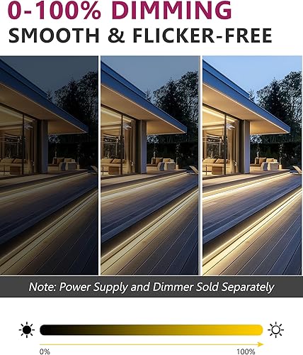 Miniatura 5 de EMITEVER COB - Tira de luces LED impermeable IP67, 3000K blanco cálido para exteriores, 24 V, cinta LED de silicona regulable de 16.4 pies de alta