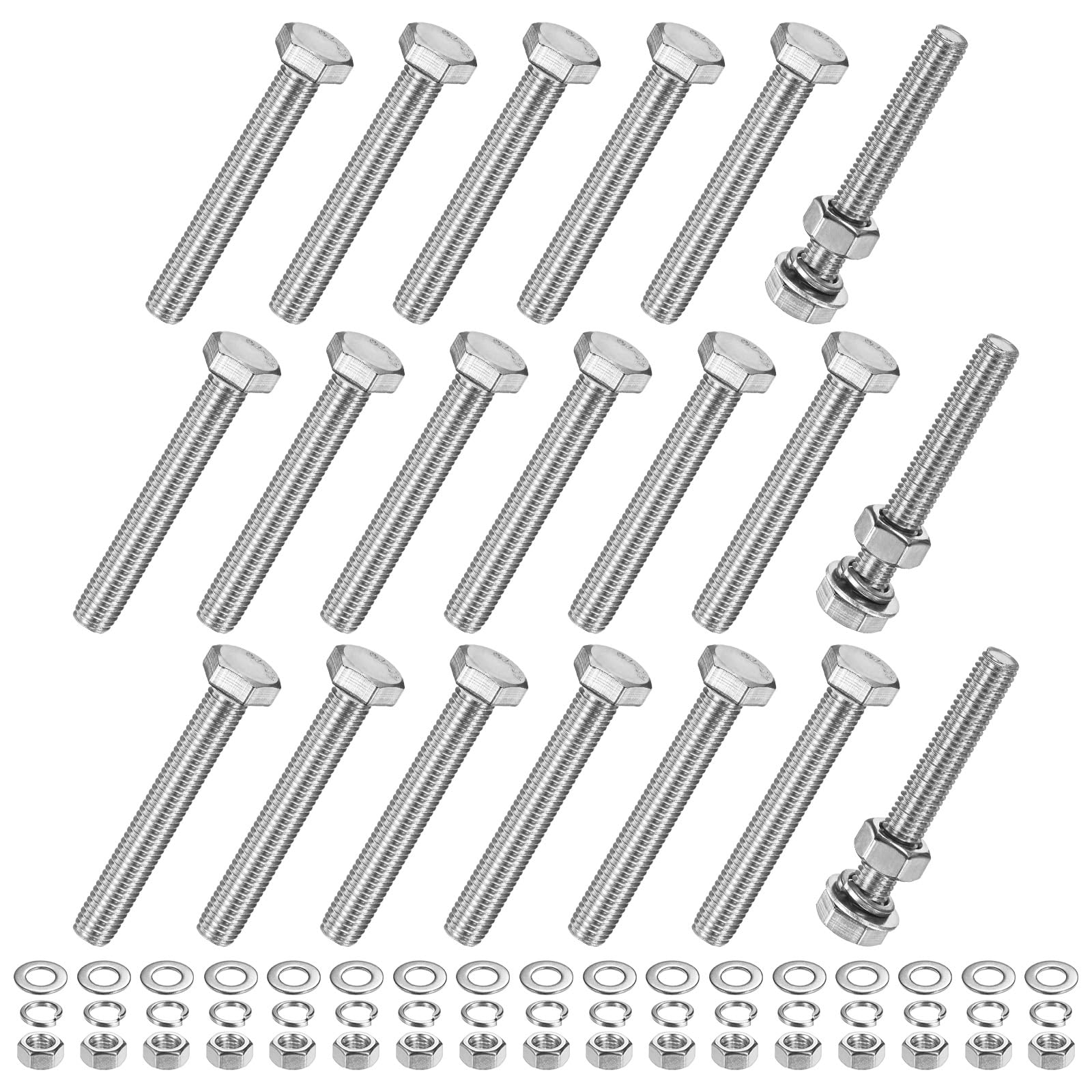 M METERXITY 20-Pack Hex Head Screw Bolt with Nuts Flat & Lock Washers M10x75mm Stainless Steel Bolts and Nuts Kit Fully Threaded Metric Bolt Assortment for Equipment/Machinery โ image 1