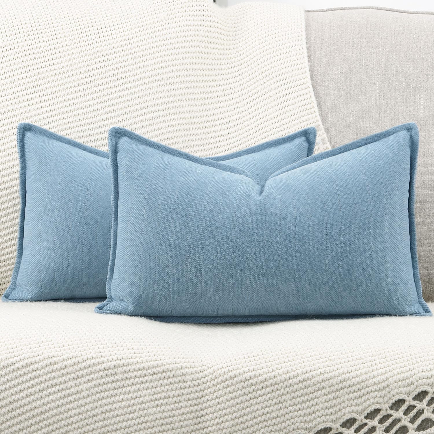 Madizz Textured Chenille Cushion Covers Set of 2 Super Soft Decorative Throw Pillow Covers Boho Pillowcases Modern Home Decor for Sofa Bedroom 12x20 inch - Image 2