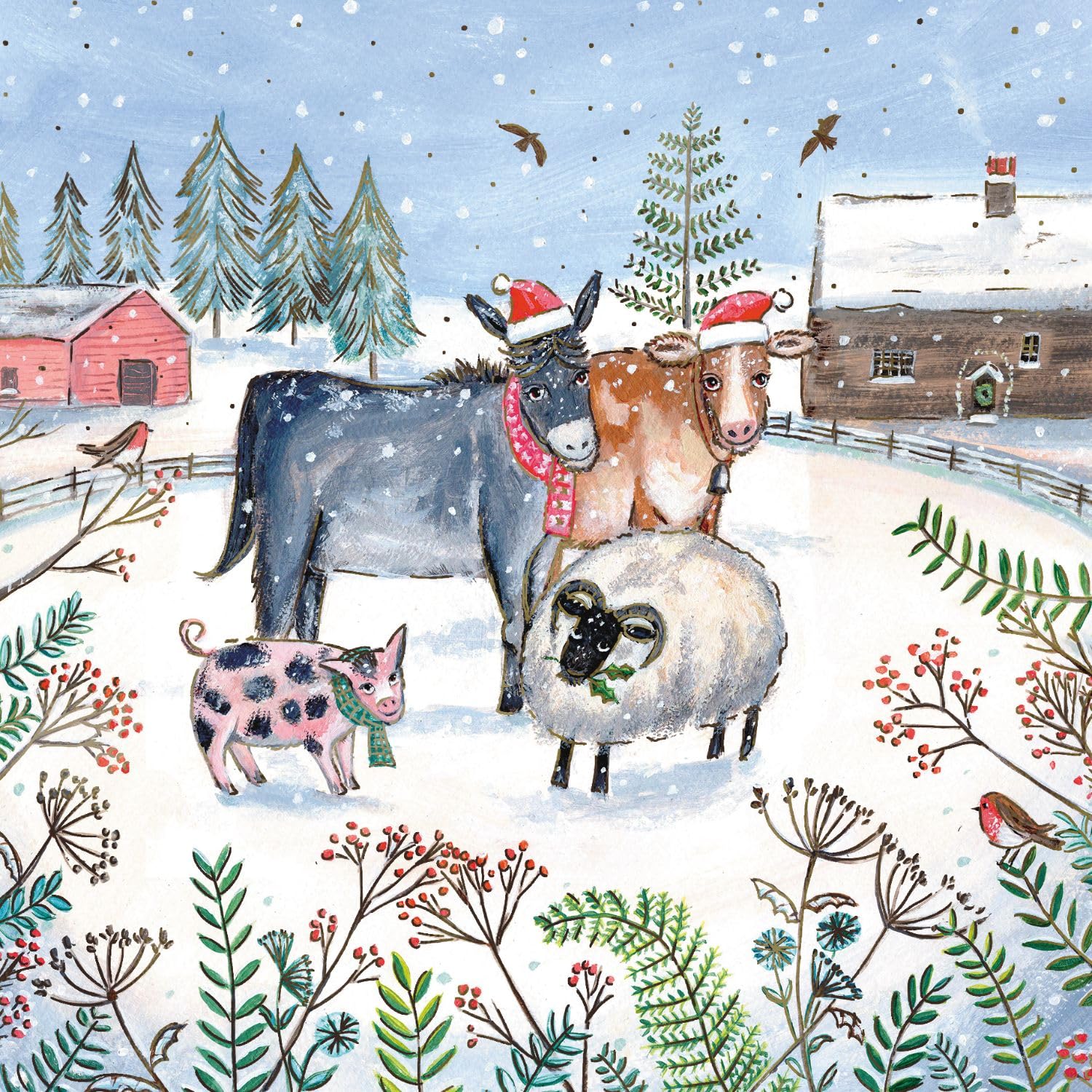 Box of 12 Almanac Farmyard Animals Christmas Cards in 3 Designs Boxed Xmas DELA0007, Gold, 16cm x 16cm - Image 3