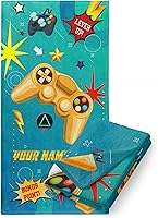 Vista 1 de Toalla de playa personalizada para niños y niñas con nombre personalizado de niños, tema de control de videojuegos, algodón suave y absorbente