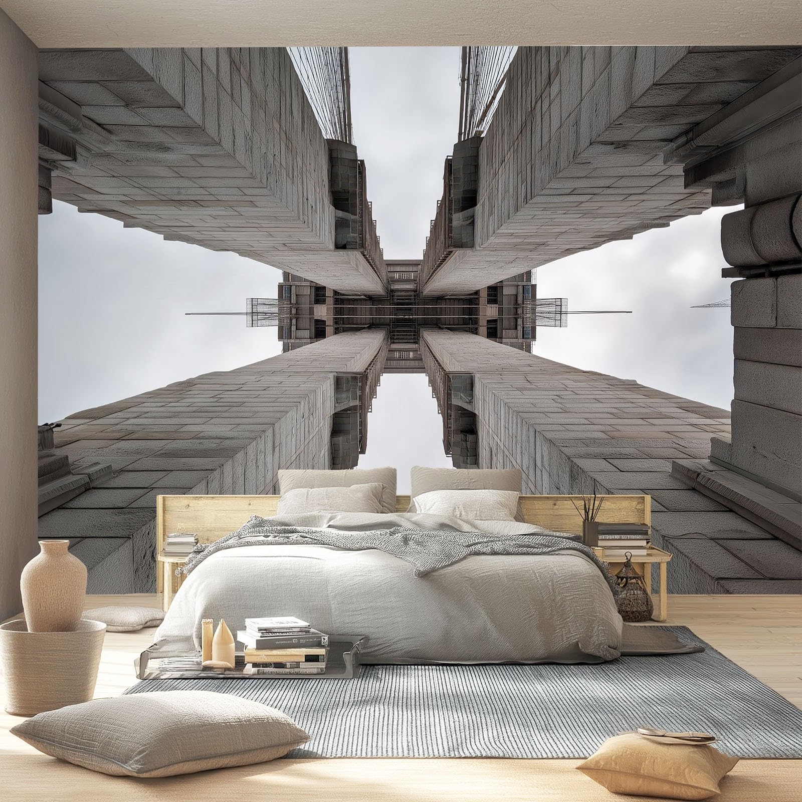 Fototapeta neoklasyczna tapeta ścienna szary plakat brooklyński most architektura fotograficzna do sypialni salonu TV ściana 250 x 175 cm