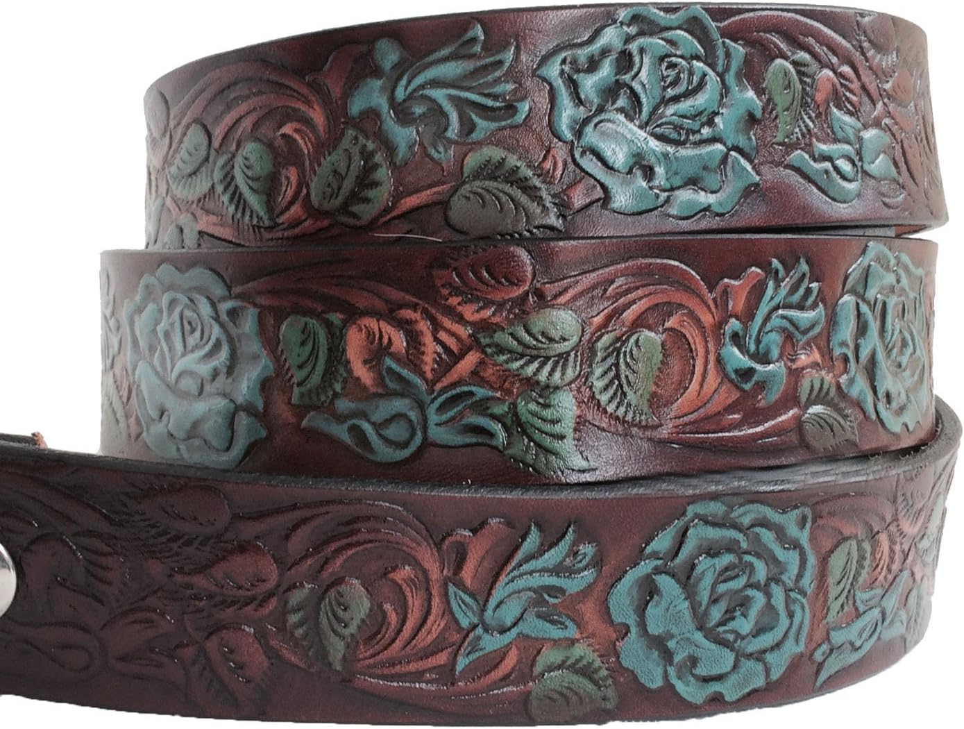 Turquoise Rose Leather Name Belt Personalized for Men and Women