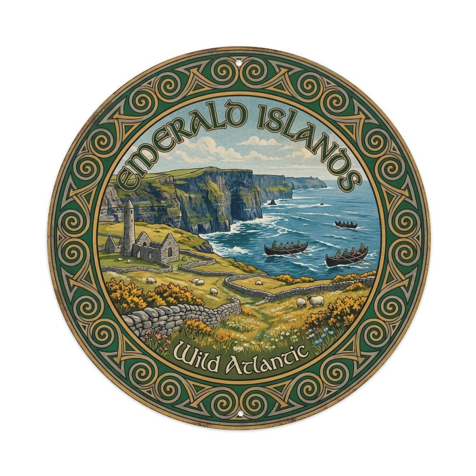 Vintage Travel Irish Islands Atlantic Metal Tin Sign Plaque Wall Decor for Cafe, Club, Garden Round Metal Poster 8x8Inch