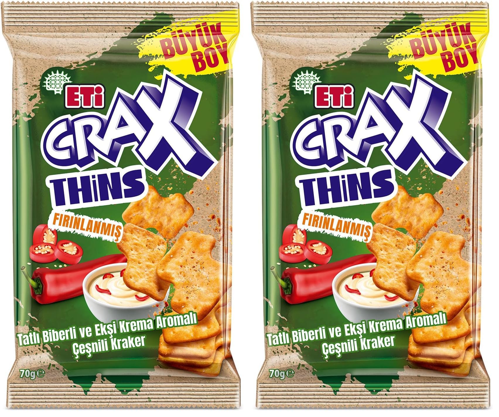 Eti Crax Thins Tatlı Biberli Ekşi Kremalı Kraker 70 x 12 Adet (2 paketi)