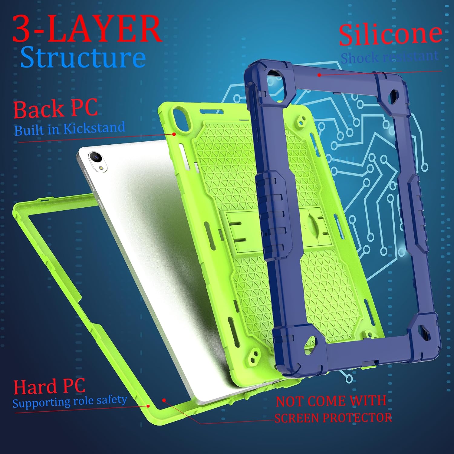 Case for Onn. 10.1" Tablet Case (2024 Model / 100135925) Slim Heavy Duty Built in Stand Hard Back Shell Protective Case with Shoulder Strap for Onn. 10.1" Gen 4 2024 Tablet (Navy Blue/Green) image 5
