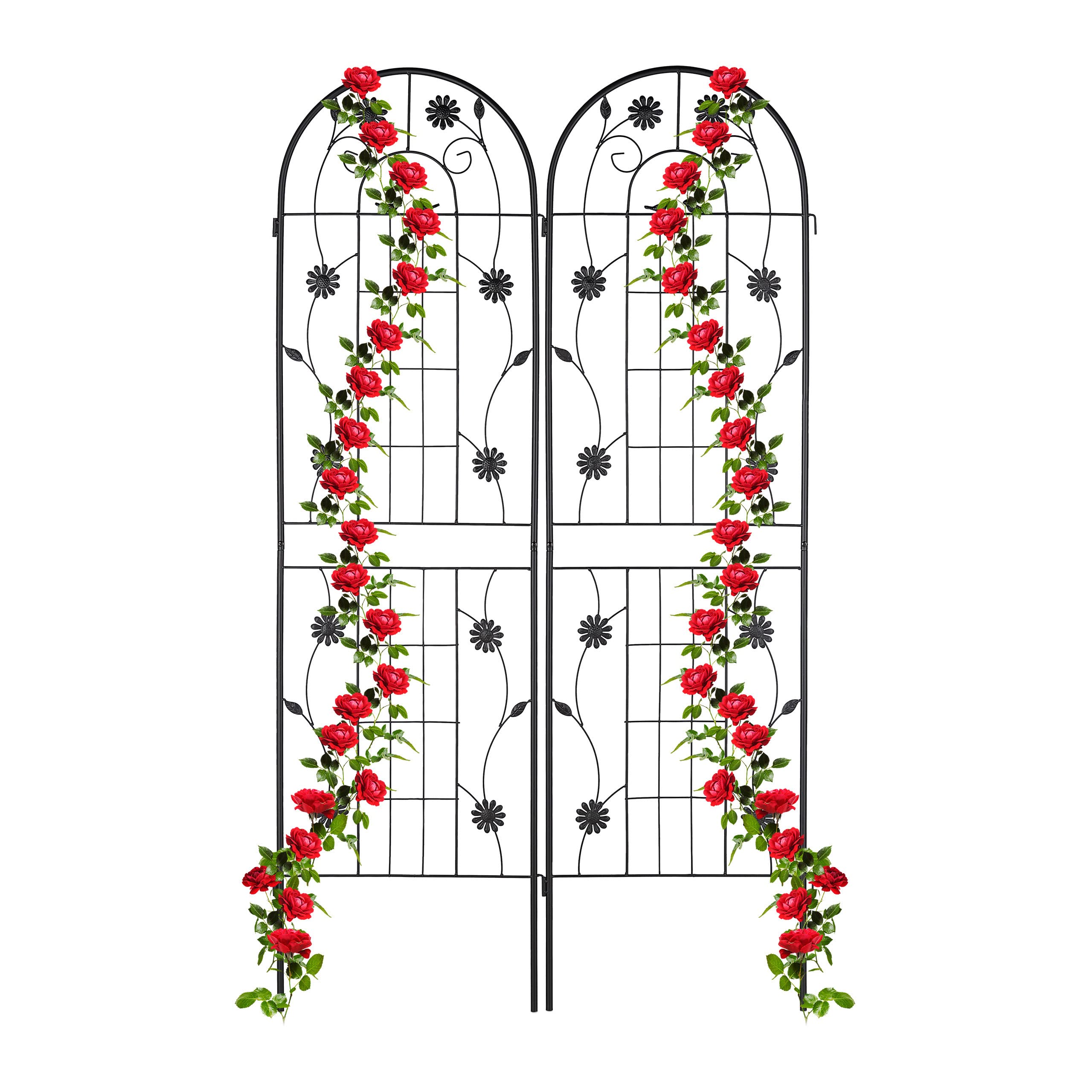 Relaxdays Grigliati per Rampicanti, Set da 2, HxL 180 x 50 cm, Supporti in Metallo per Piante, Tralicci a Incastro, Nero