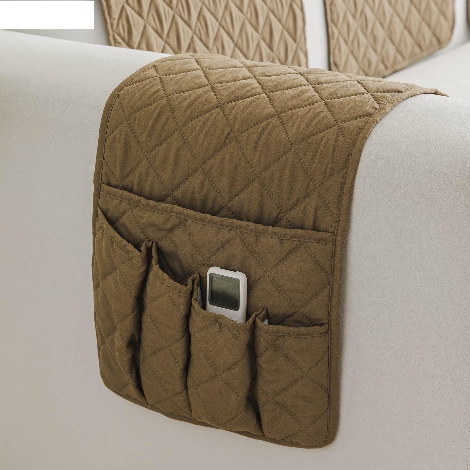 Organisateur Canapé Sac de Rangement Suspendu for accoudoir canapé imperméable, Organiseur télécommande, Livre(Khaki)