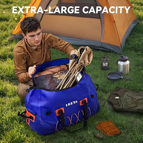Miniatura 2 de HEETA Bolsa de lona impermeable para motocicleta, mochila seca para motocicleta, 60L80L, extra grande, bolsas de viaje con correas y asas para