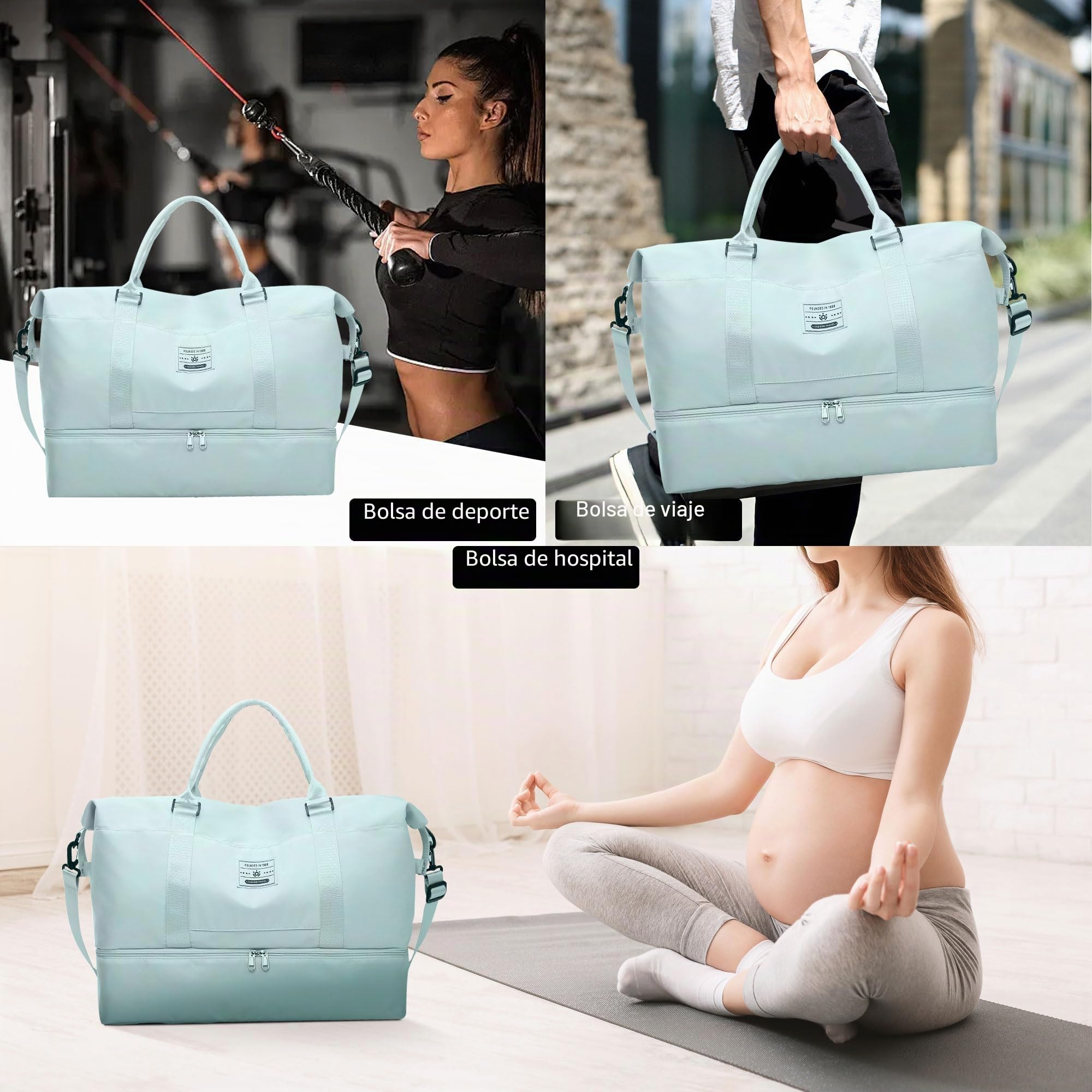 Bolsas de Viaje Bolsas de Deporte Bolsa de Gimnasio Impermeable Bolsa de Mano Equipaje Fin de Semana con Bolsa Húmeda y Zapatero para Hombre Mujer (Verde Claro)