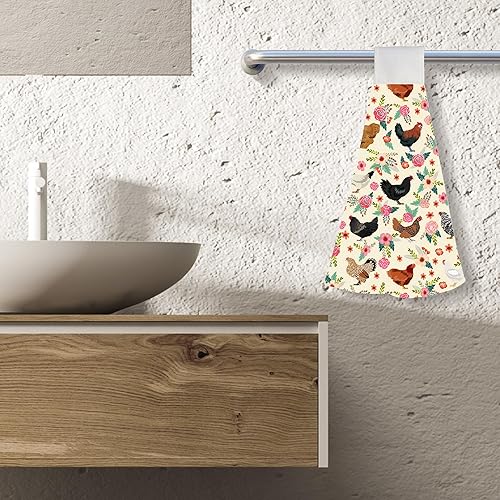 Miniatura 3 de Juego de 2 toallas de mano colgantes de gallo, divertidas toallas de mano de animales con lazo para colgar, 100% algodón, para decoración de cocina