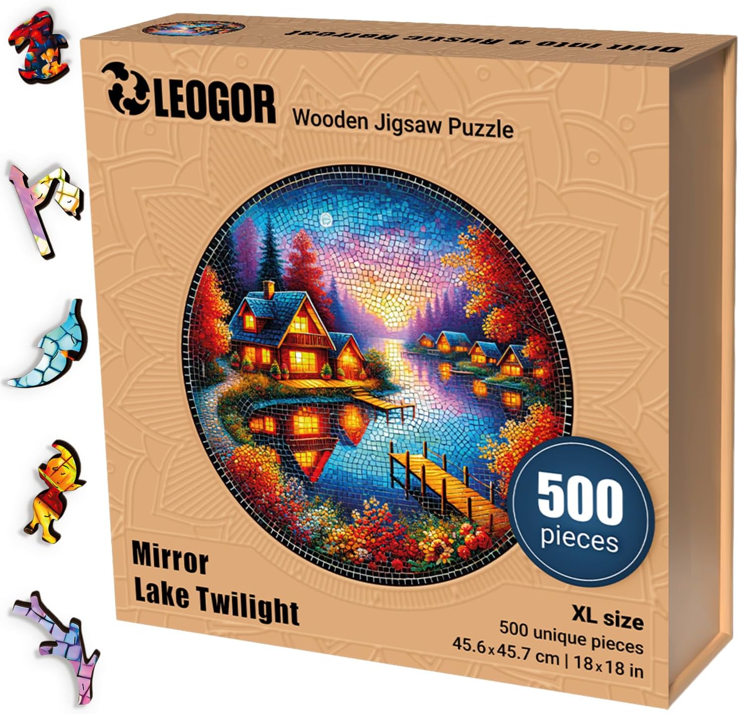 LEOGOR 500 piece Wooden Puzzles for Adults, 18 x 18 in Extra-Thick 5mm Wood Puzzles Adult, Premium Wooden Jigsaw Puzzle with Animal Shaped Pieces, Beautiful and Challenging Gift for Adults